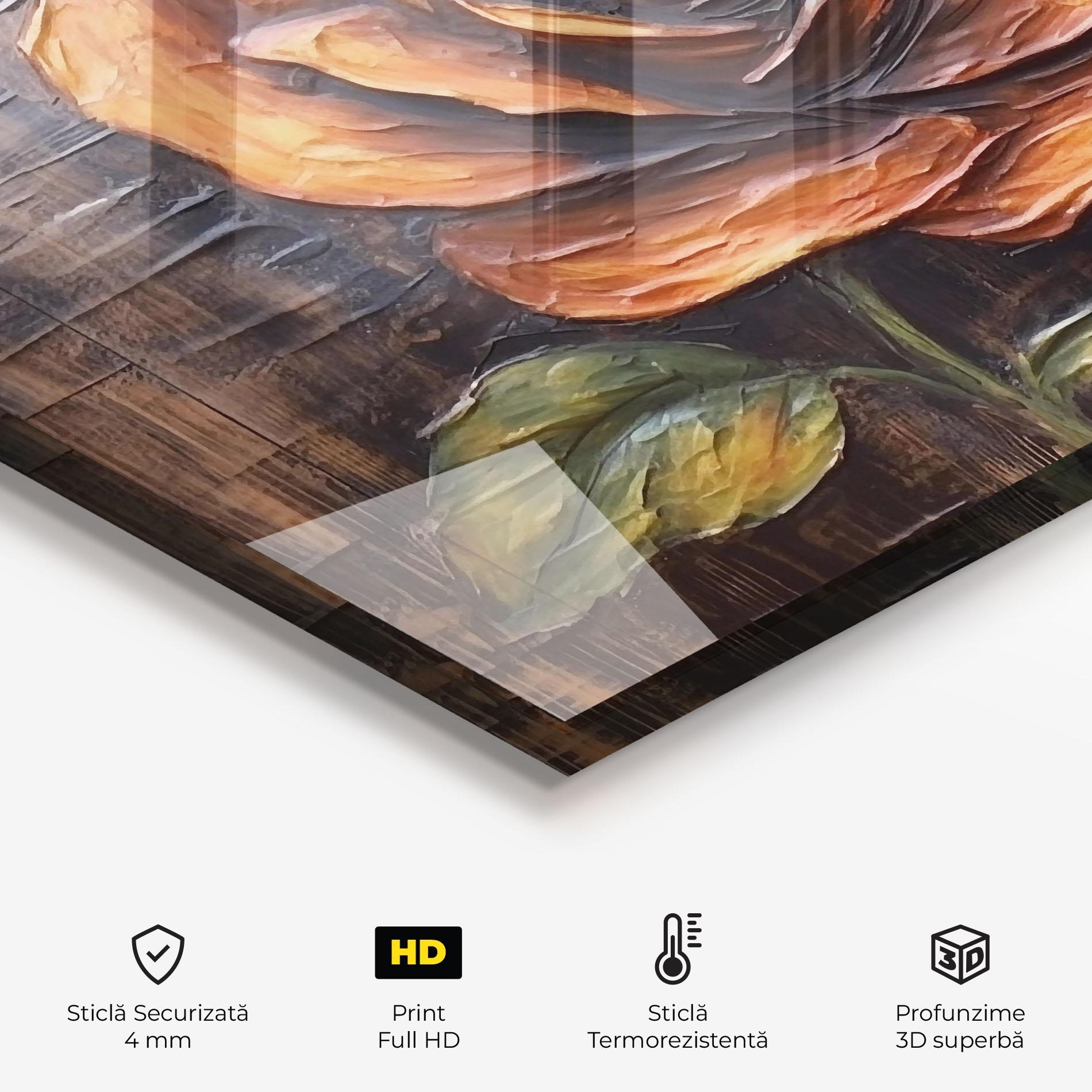 Panou Sticla Bucatarie Orange Rose On Wood mockup 2