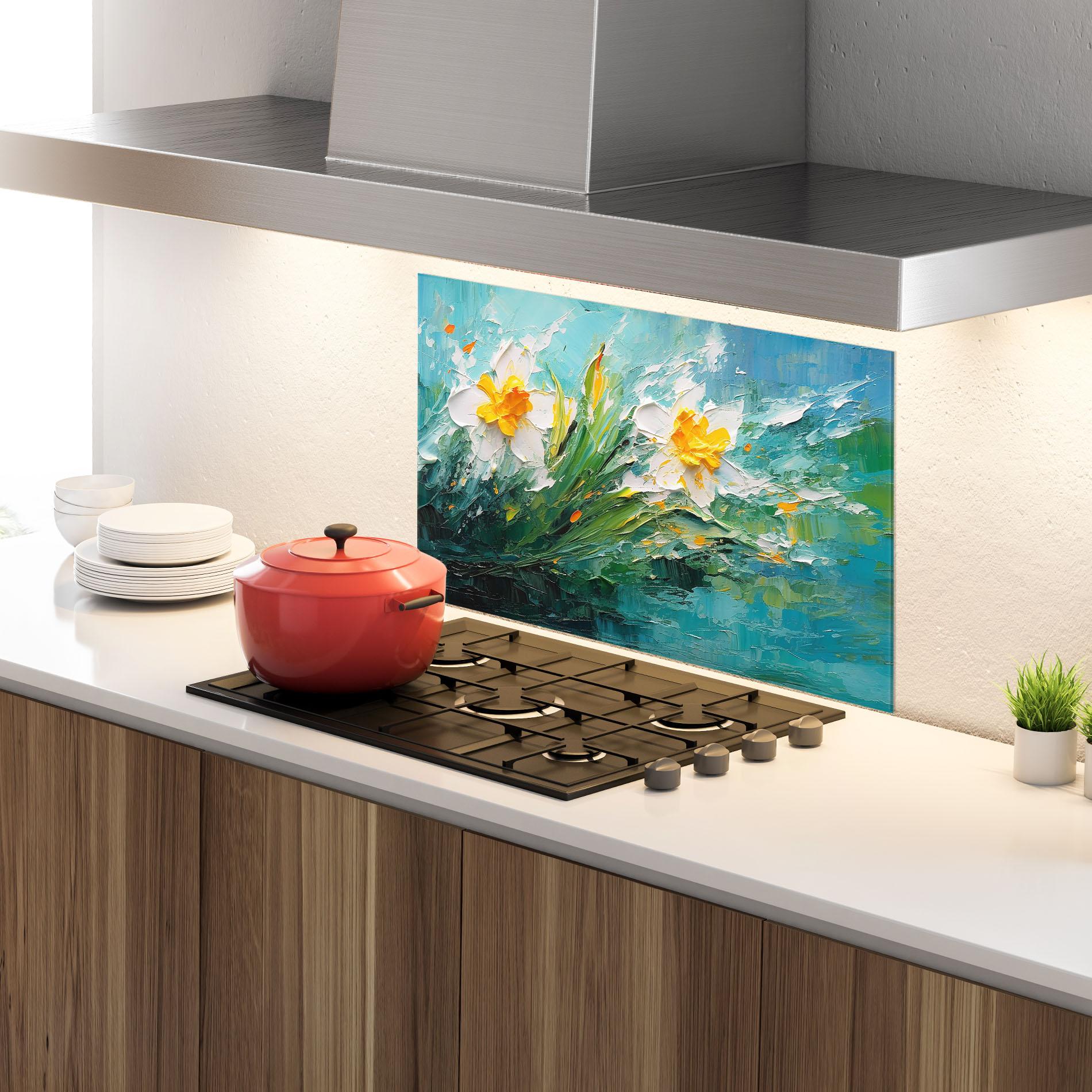 Panou Sticla Bucatarie Abstract Flower Painting mockup 4