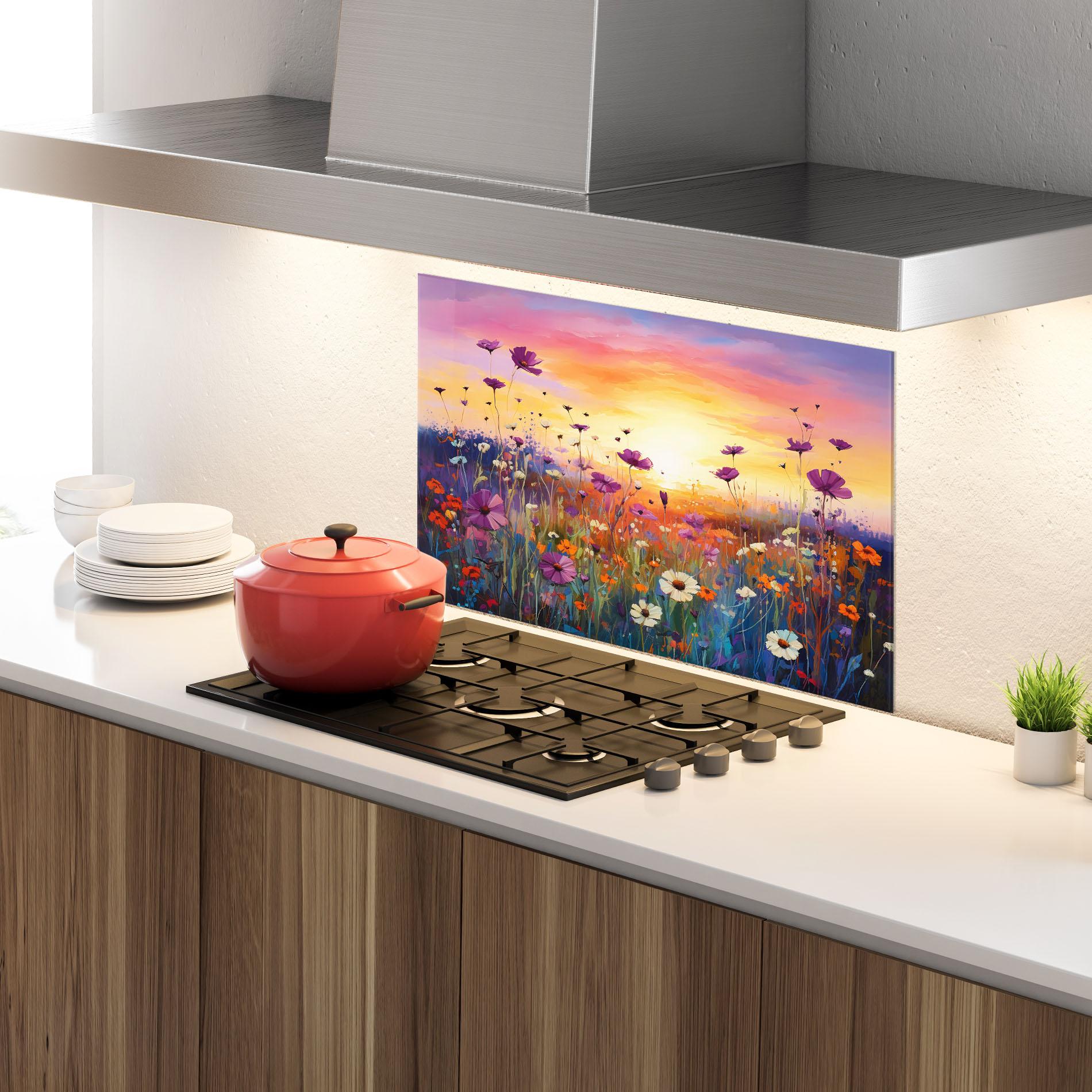 Panou Sticla Bucatarie Dreamy Field Flowers mockup 4