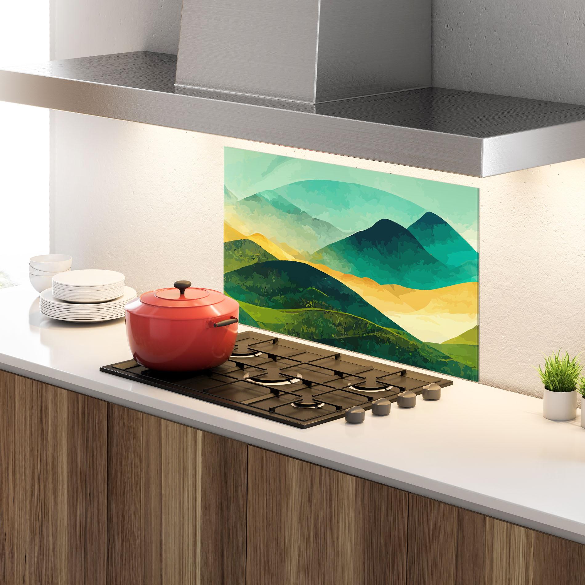 Panou Sticla Bucatarie Green Art Mountain mockup 4