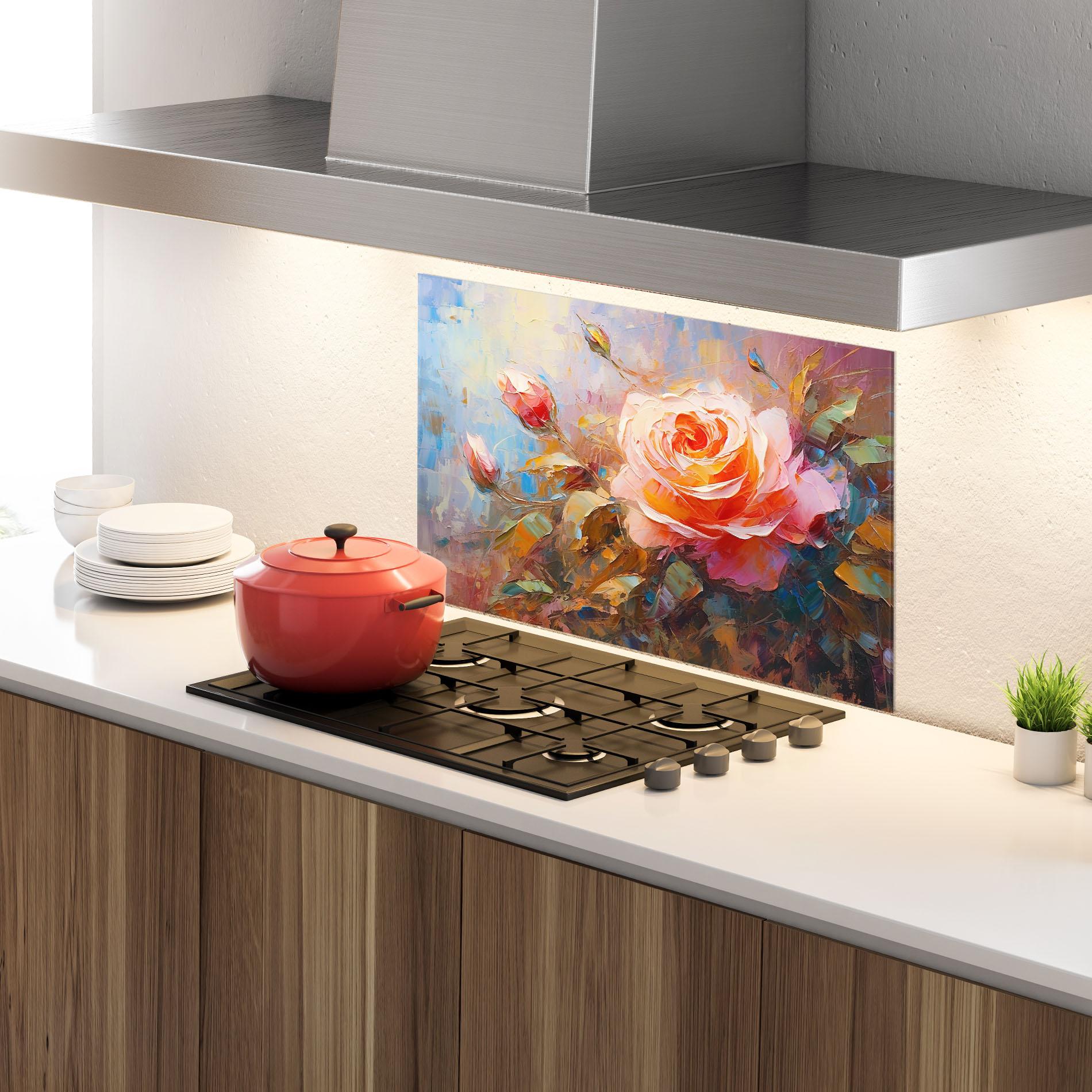 Panou Sticla Bucatarie Light Pink Rose Art mockup 4