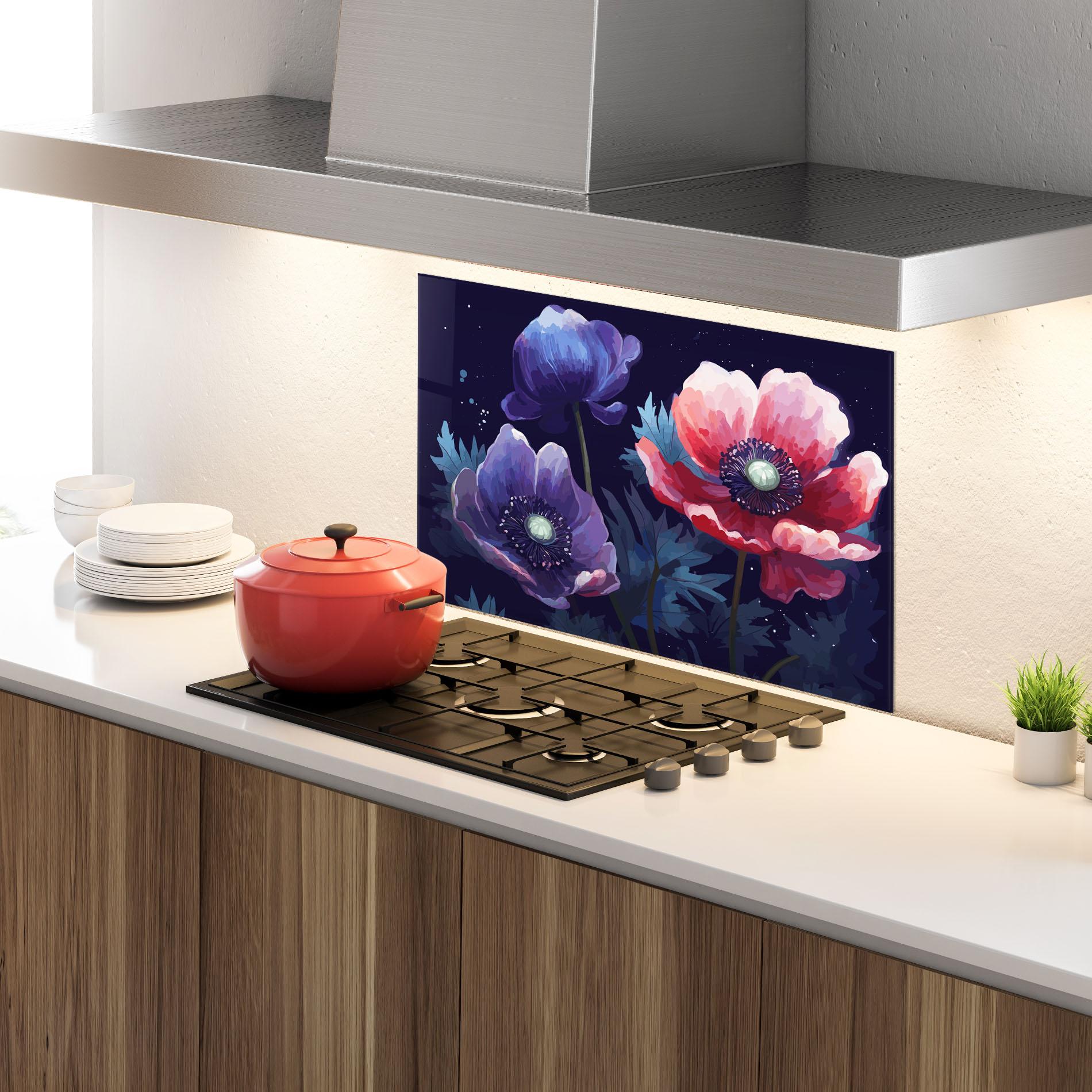 Panou Sticla Bucatarie Night Poppy Art mockup 4