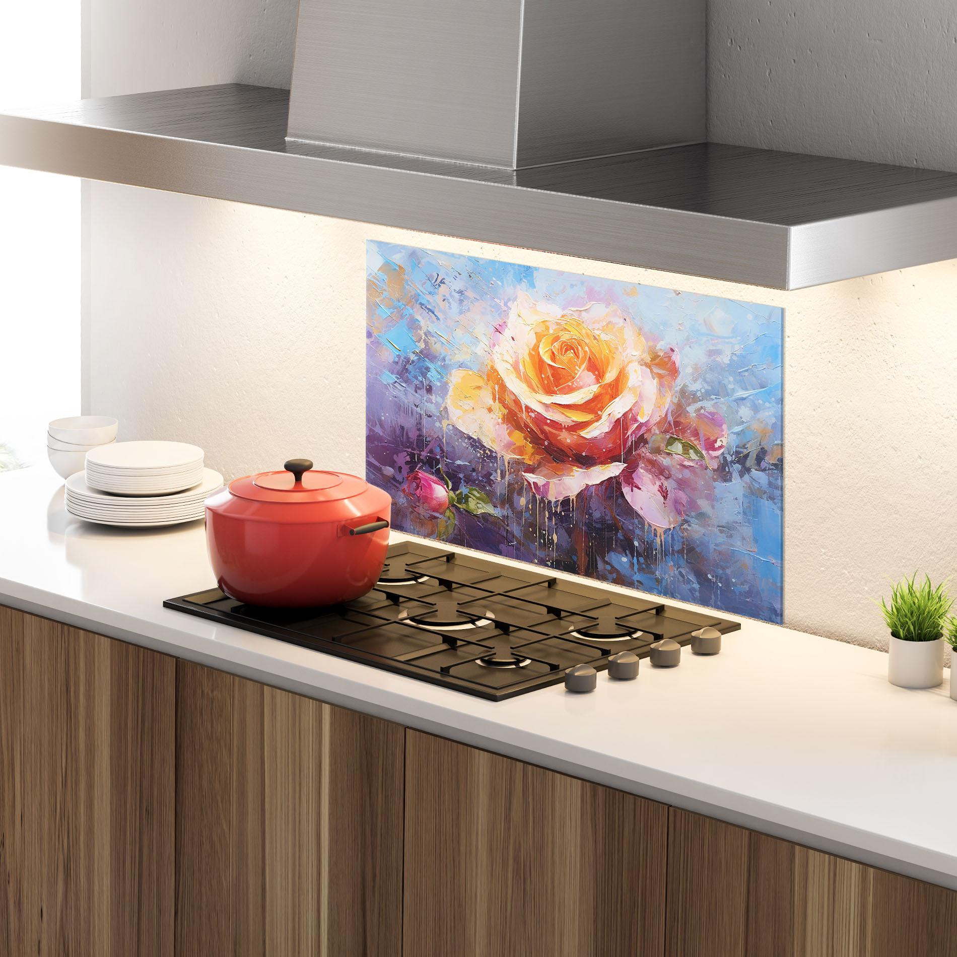 Panou Sticla Bucatarie Orange Pink Peony Art mockup 4