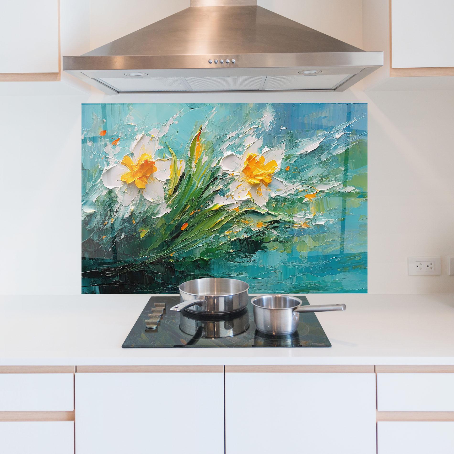 Panou Sticla Bucatarie Abstract Flower Painting mockup 5