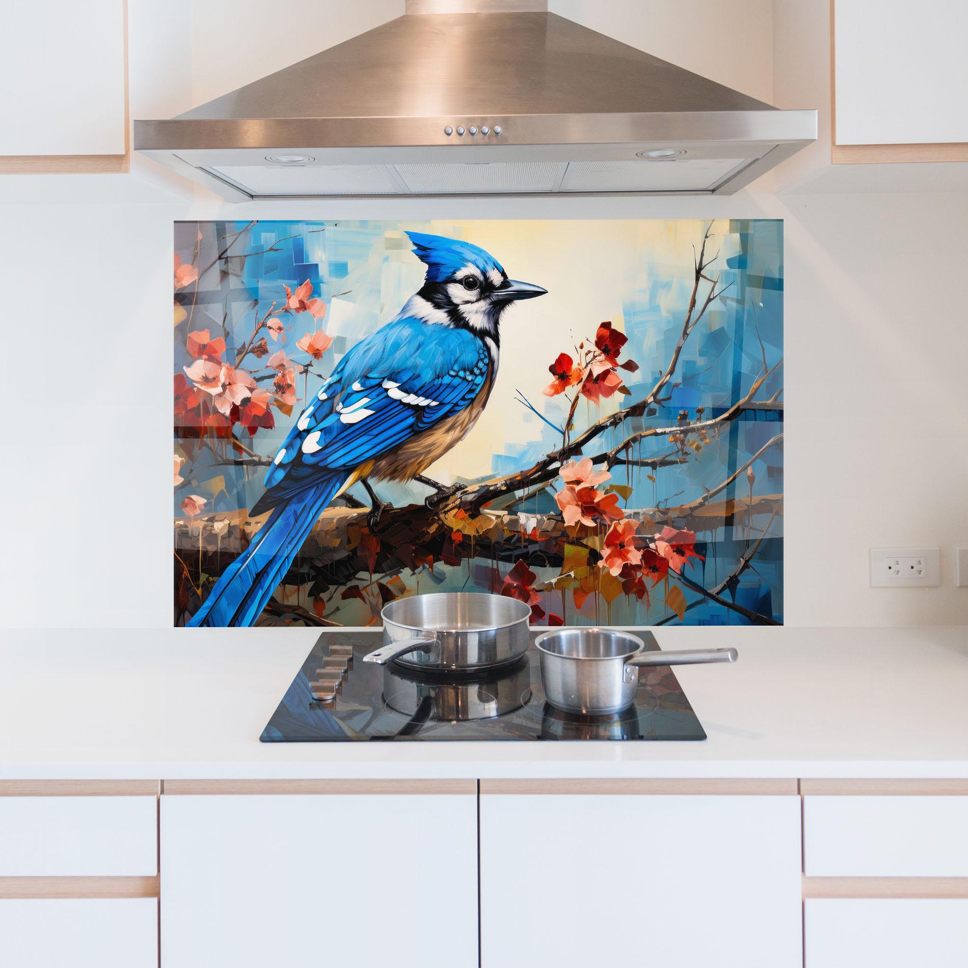 Panou Sticla Bucatarie Blue Bird Sitting Art mockup 5