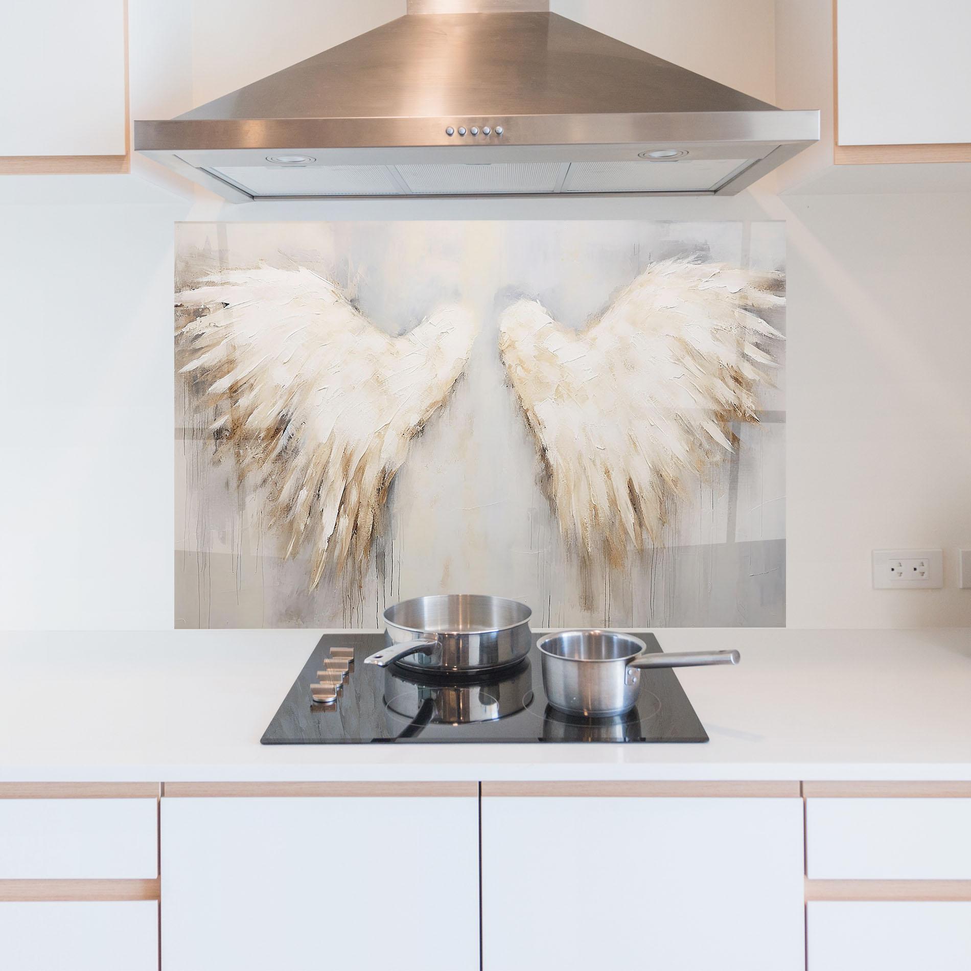 Panou Sticla Bucatarie Cream White Wings mockup 5
