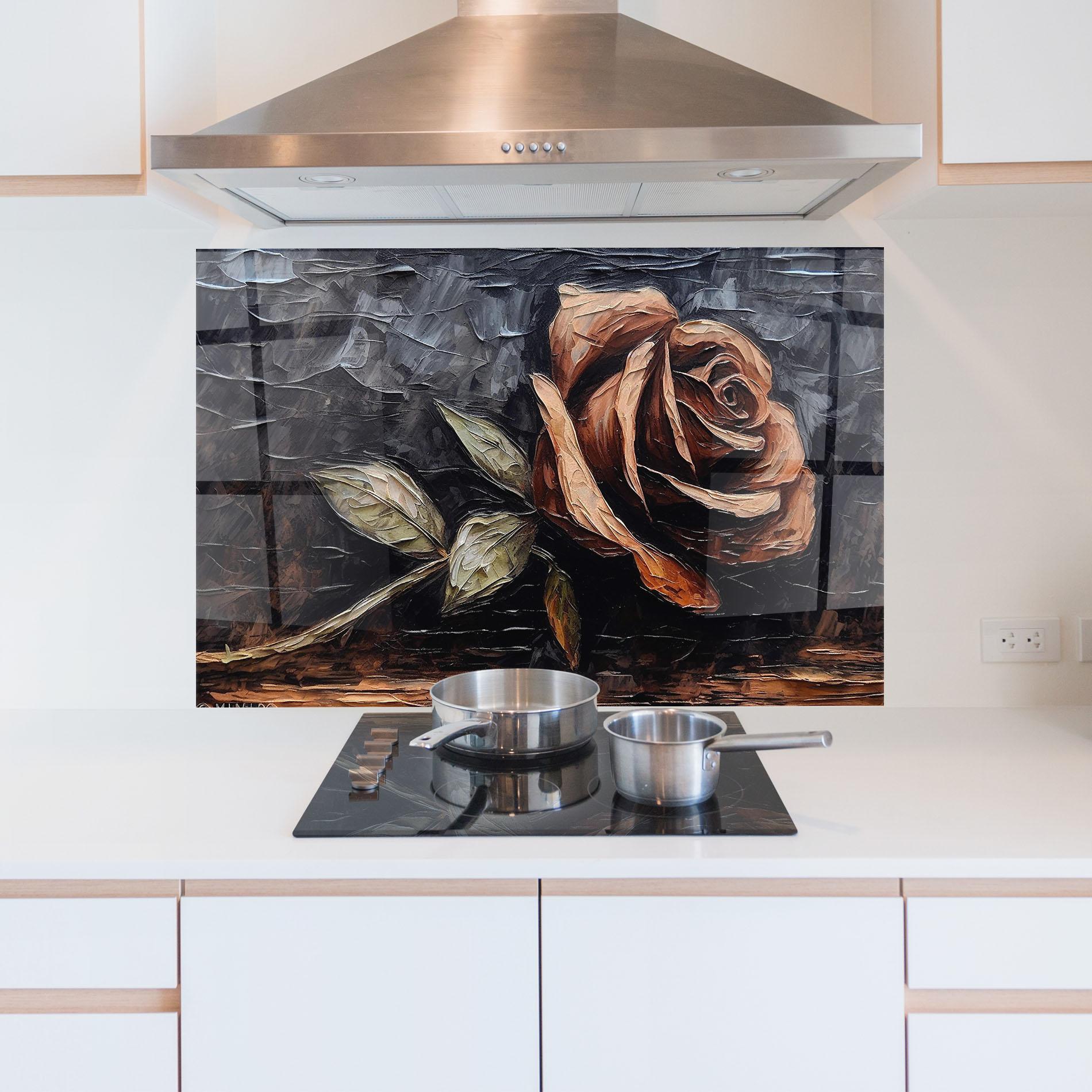 Panou Sticla Bucatarie Dirty Red Rose Art mockup 5