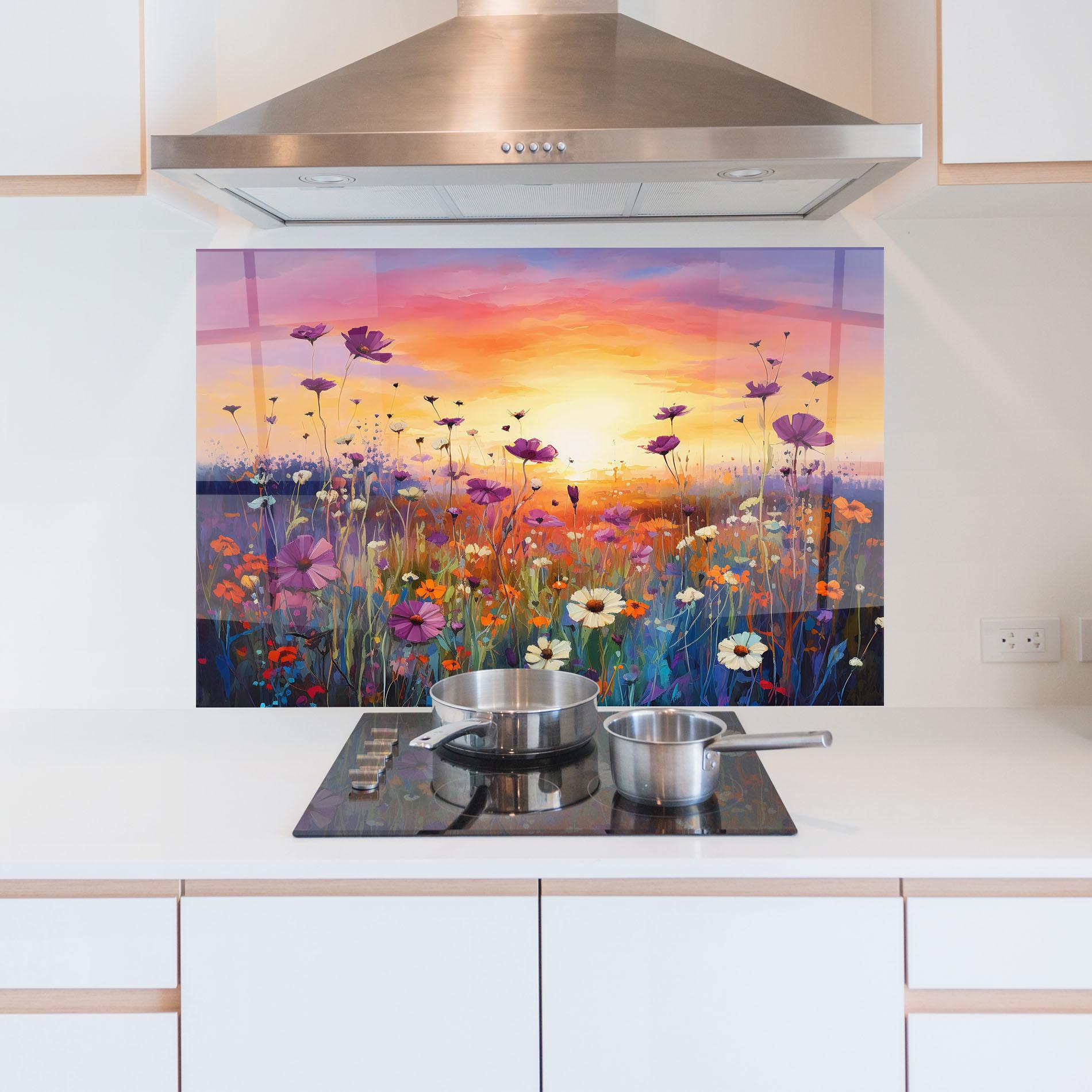 Panou Sticla Bucatarie Dreamy Field Flowers mockup 5