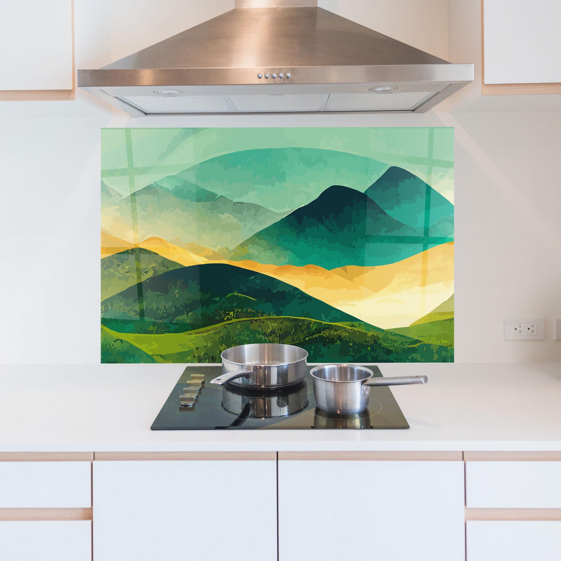 Panou Sticla Bucatarie Green Art Mountain mockup 5
