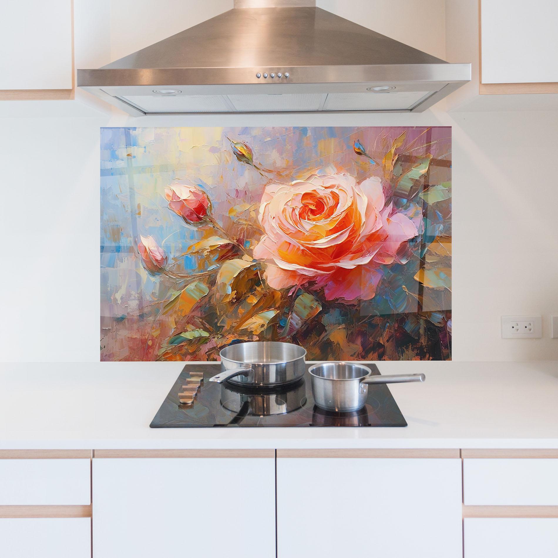 Panou Sticla Bucatarie Light Pink Rose Art mockup 5