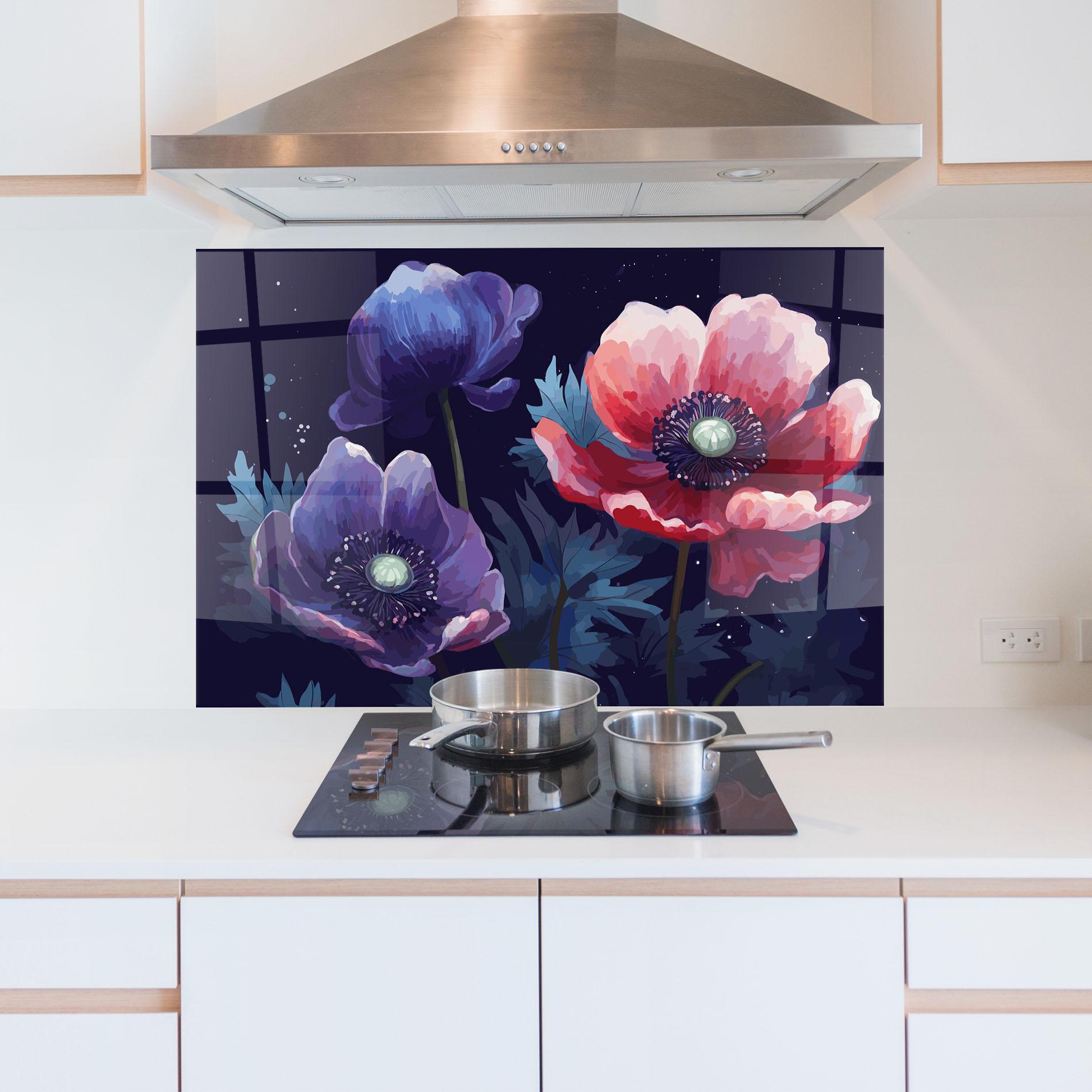 Panou Sticla Bucatarie Night Poppy Art mockup 5