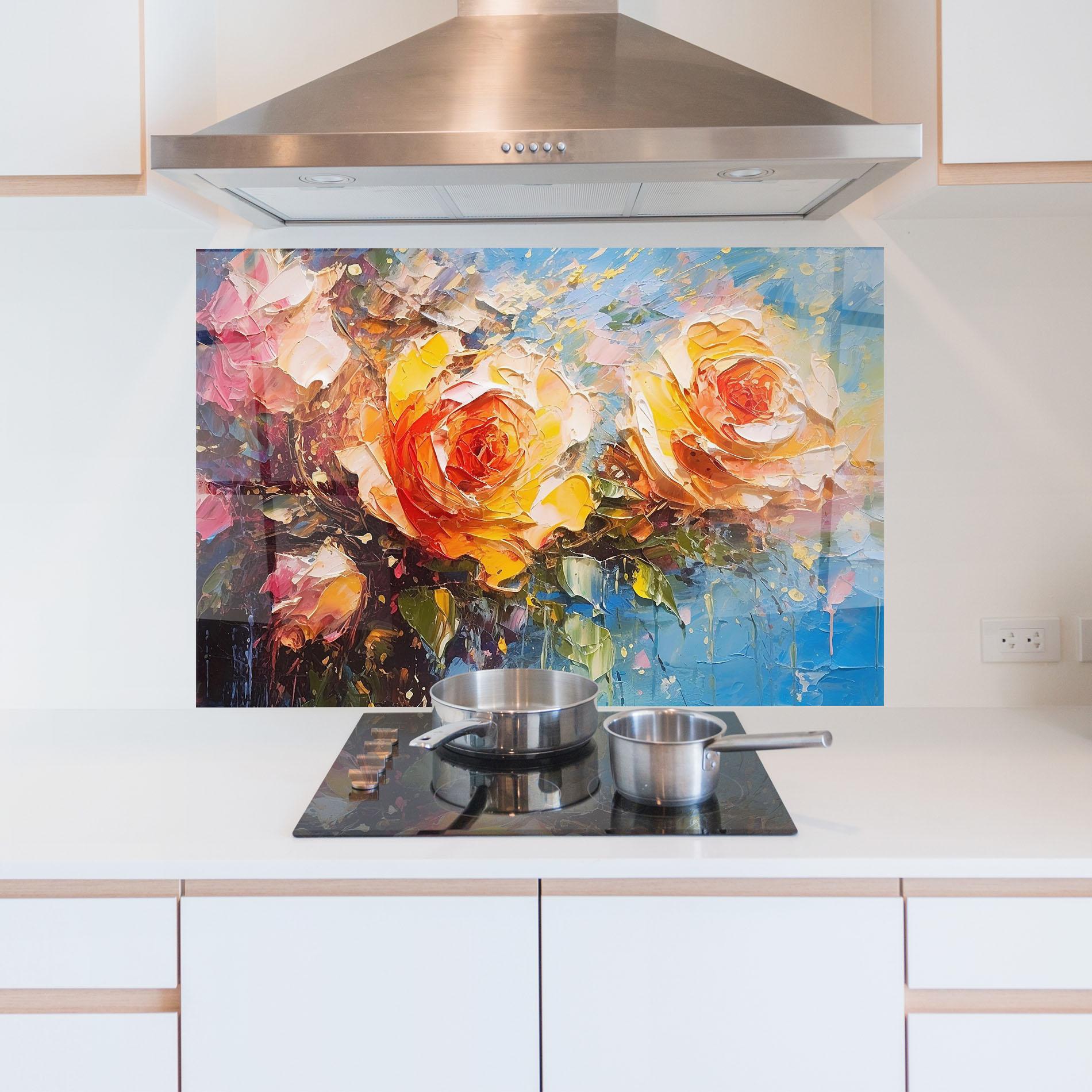 Panou Sticla Bucatarie Orange Roses Painting mockup 5