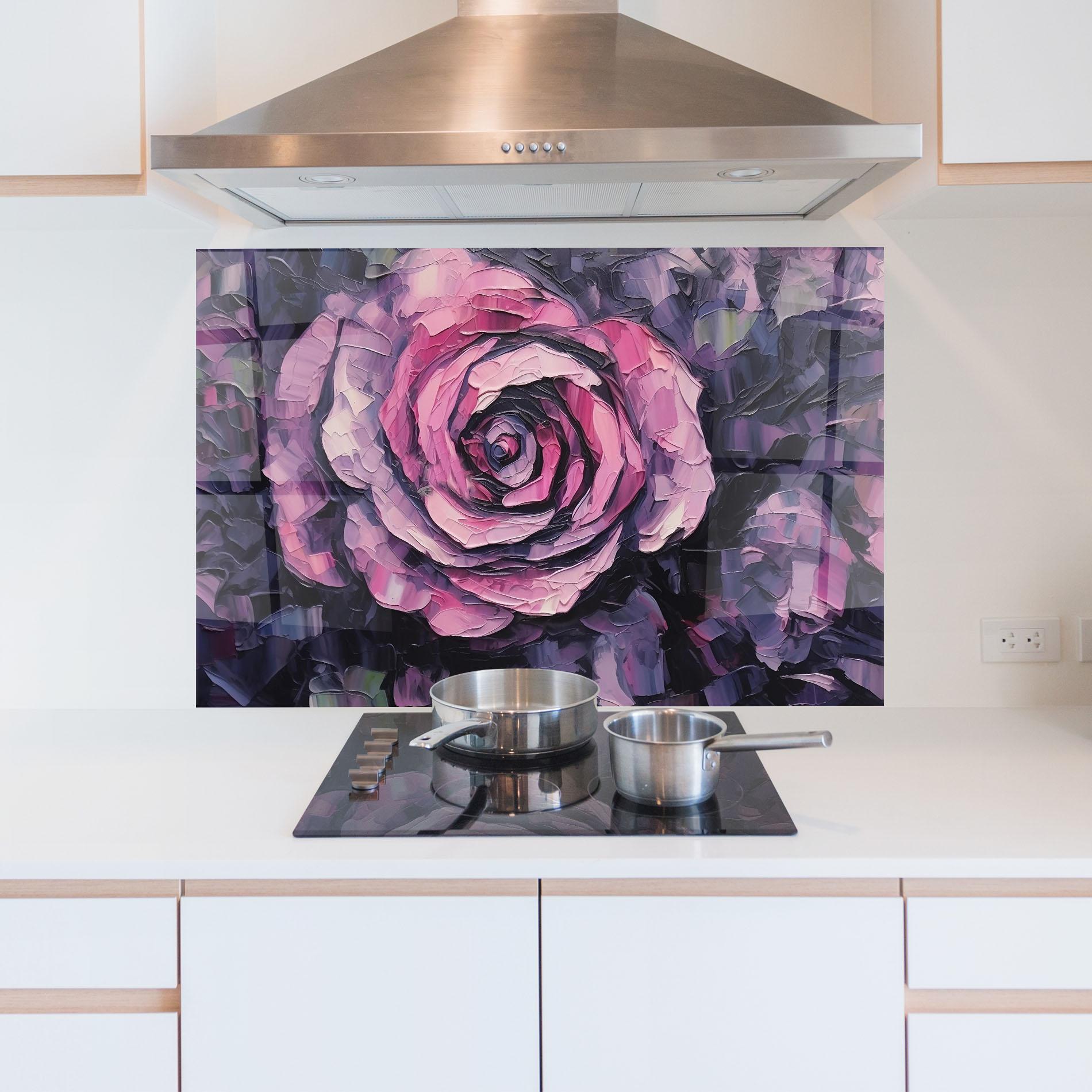 Panou Sticla Bucatarie Pretty Purple Rose Art mockup 5