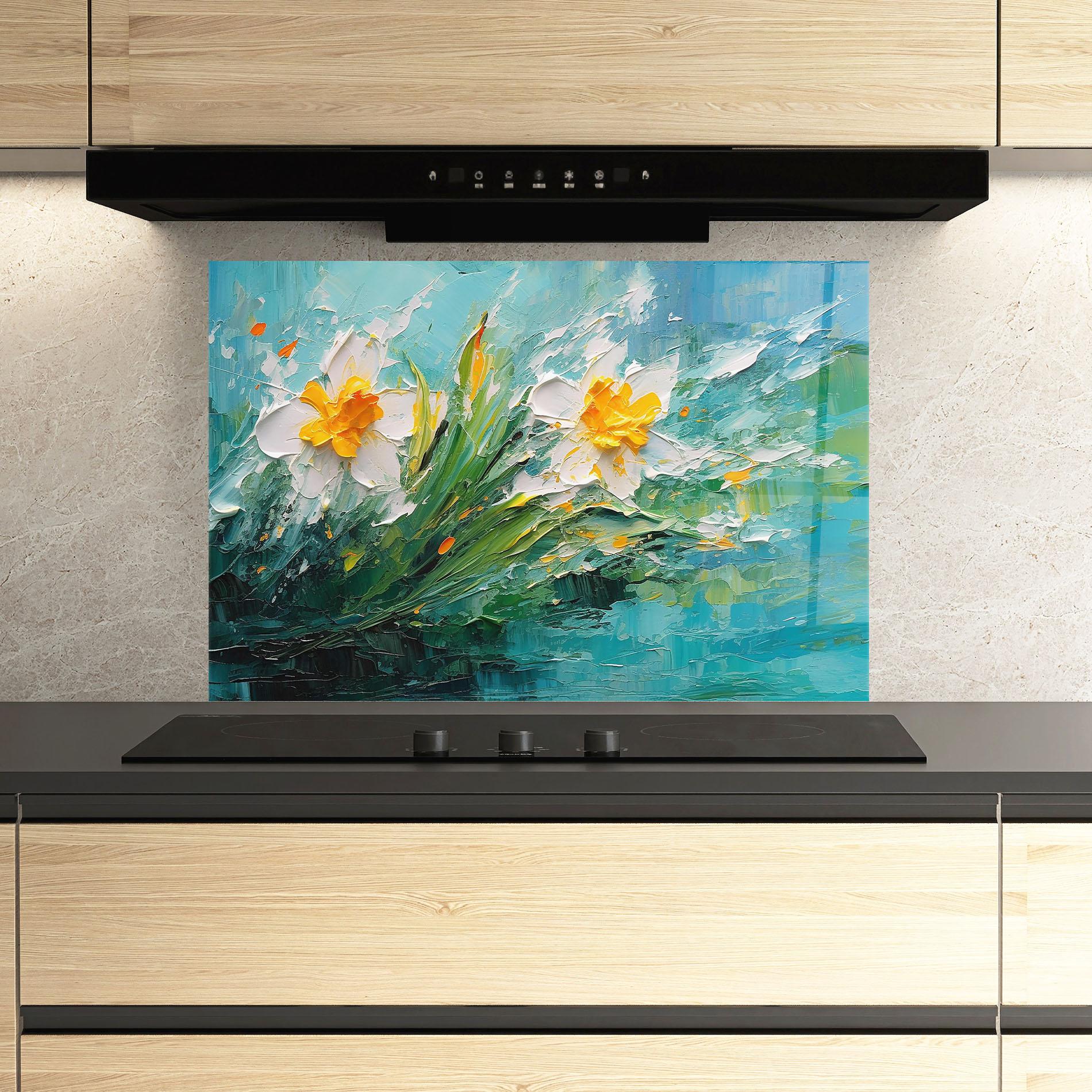 Panou Sticla Bucatarie Abstract Flower Painting mockup 3