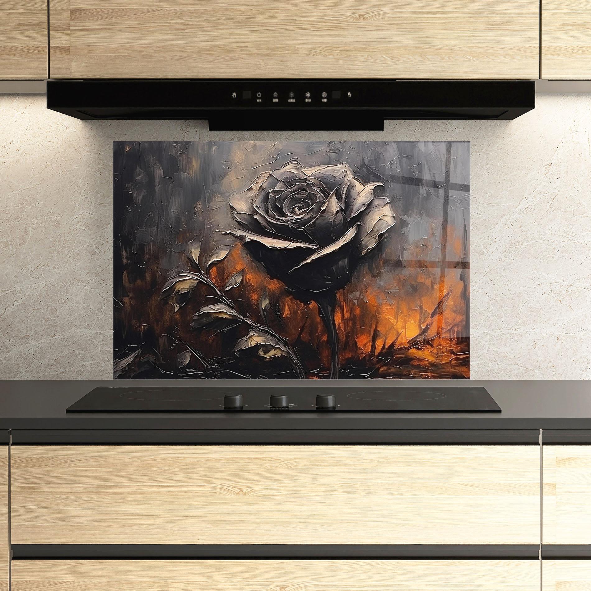 Panou Sticla Bucatarie Black Rose Art mockup 3