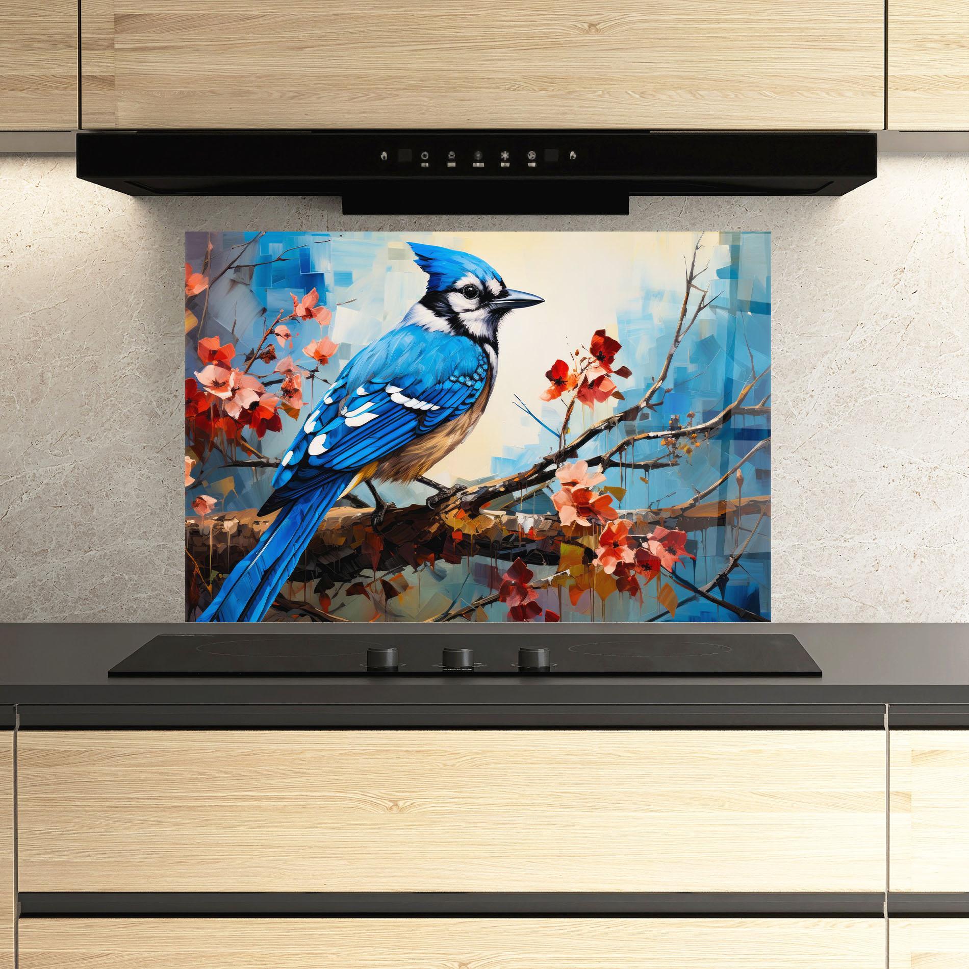Panou Sticla Bucatarie Blue Bird Sitting Art mockup 3