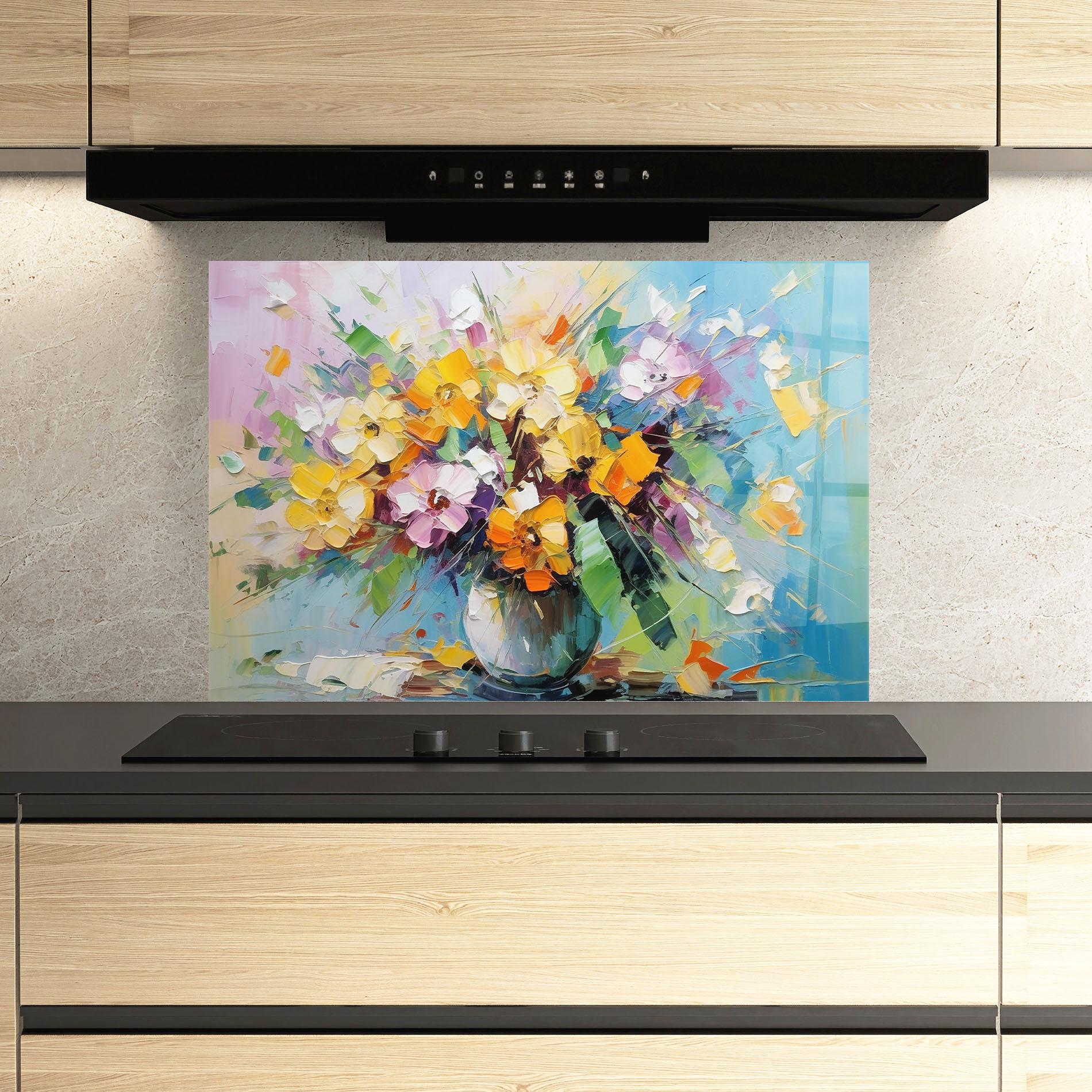 Panou Sticla Bucatarie Colorfull Flowers Painting mockup 3