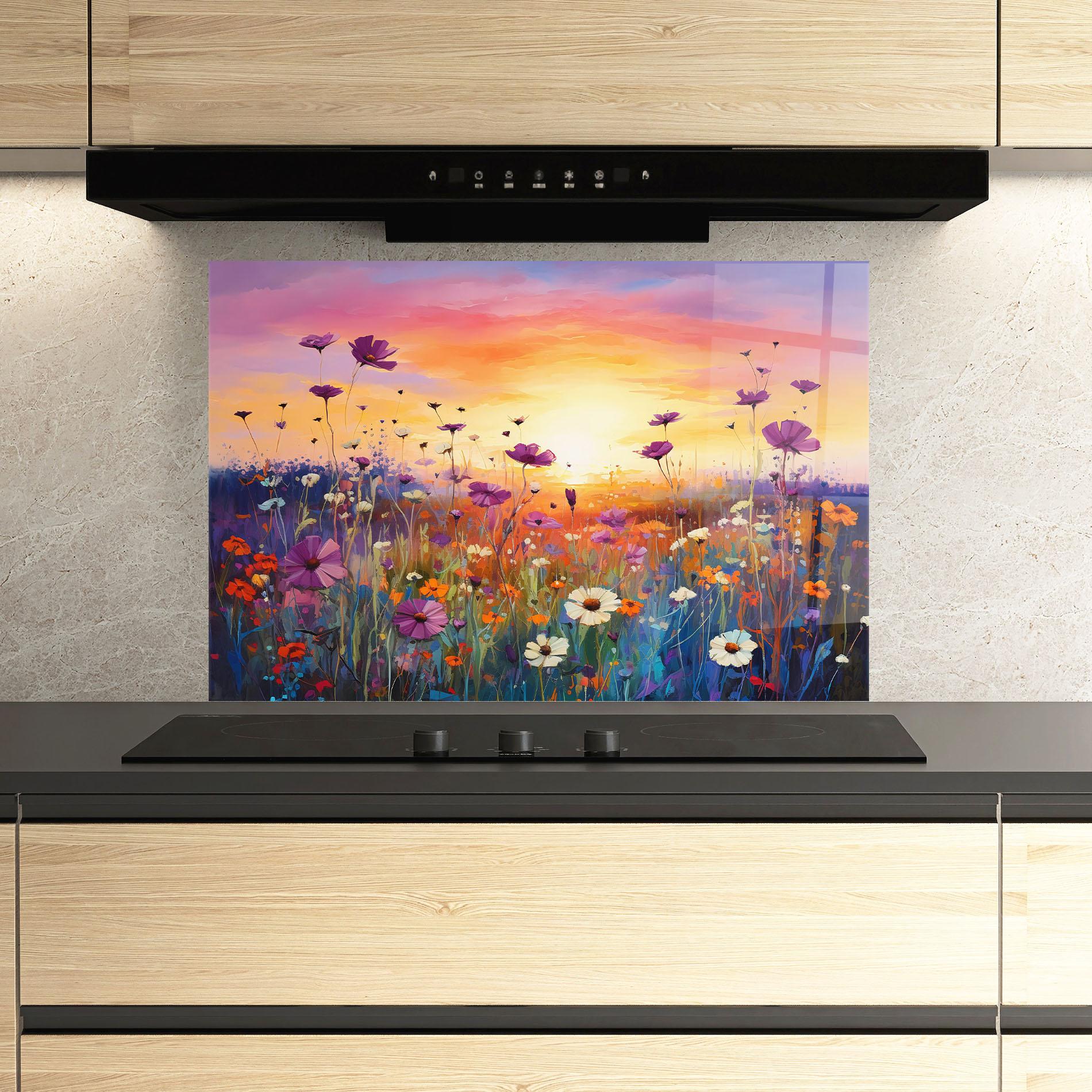 Panou Sticla Bucatarie Dreamy Field Flowers mockup 3