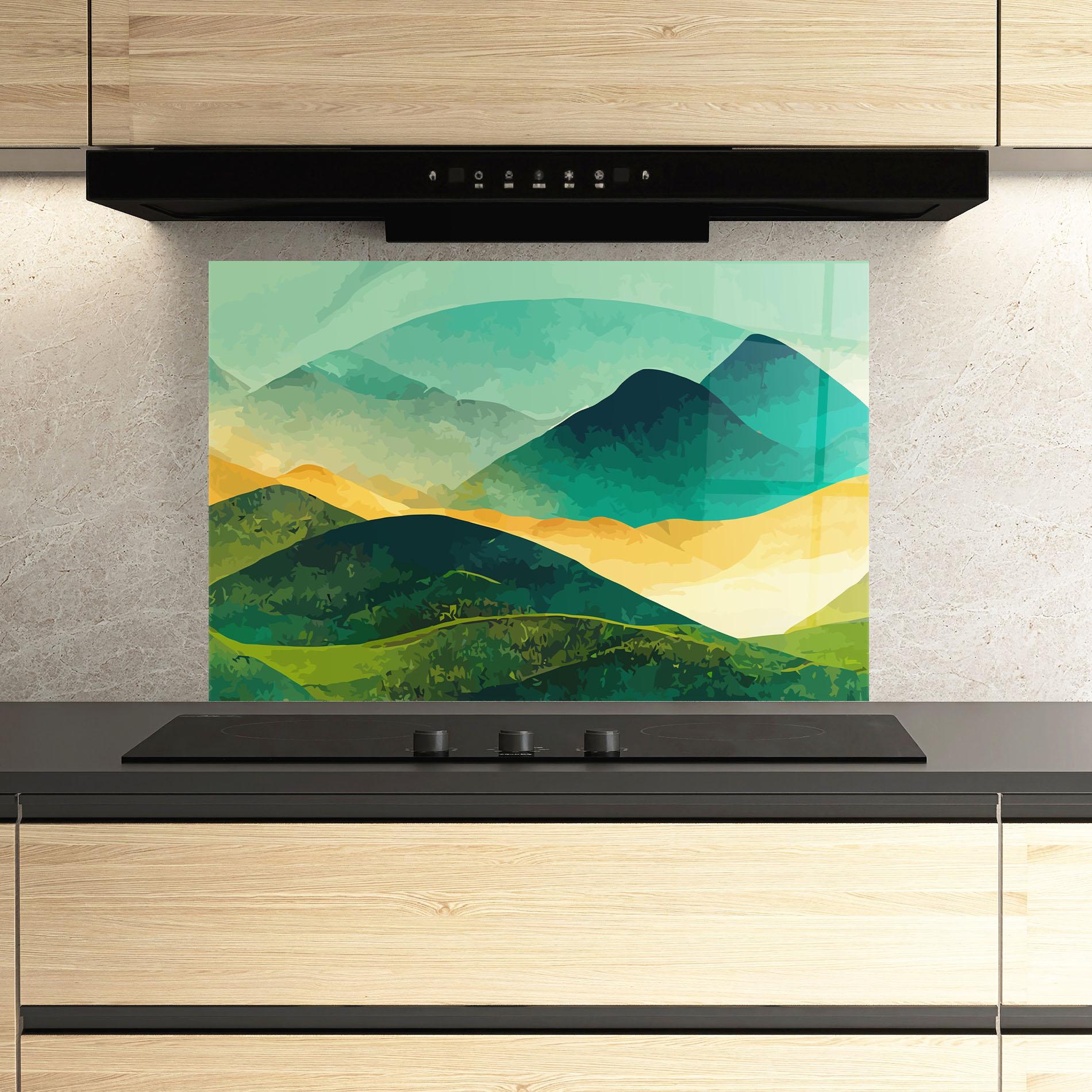 Panou Sticla Bucatarie Green Art Mountain mockup 3