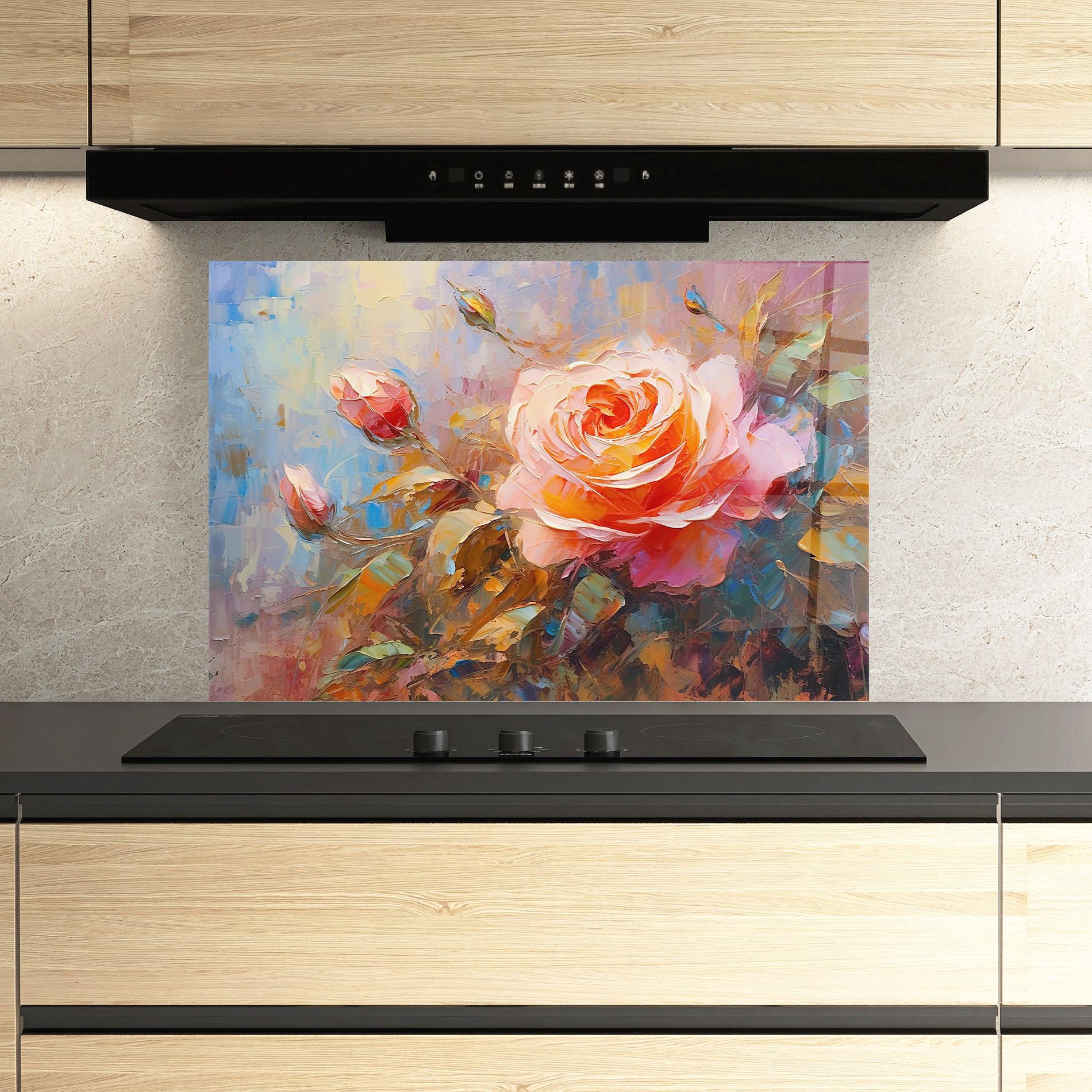 Panou Sticla Bucatarie Light Pink Rose Art mockup 3