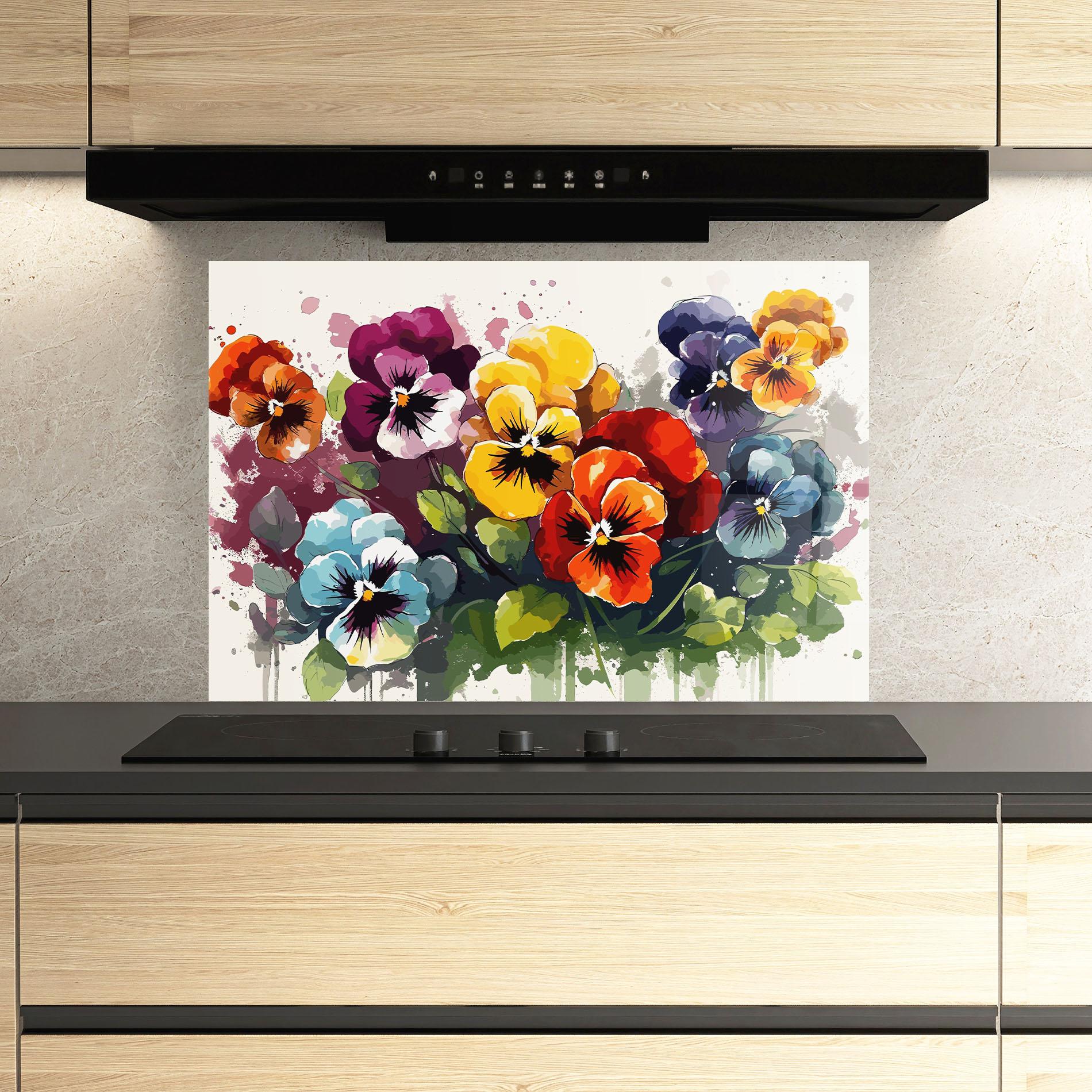 Panou Sticla Bucatarie Mix Paint Flowers mockup 3