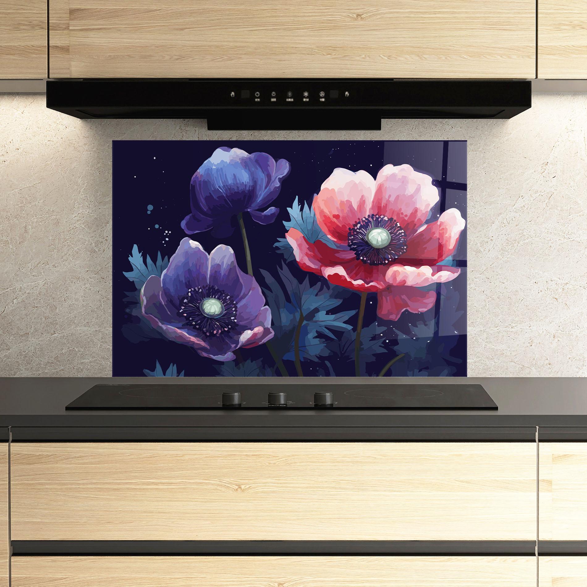 Panou Sticla Bucatarie Night Poppy Art mockup 3