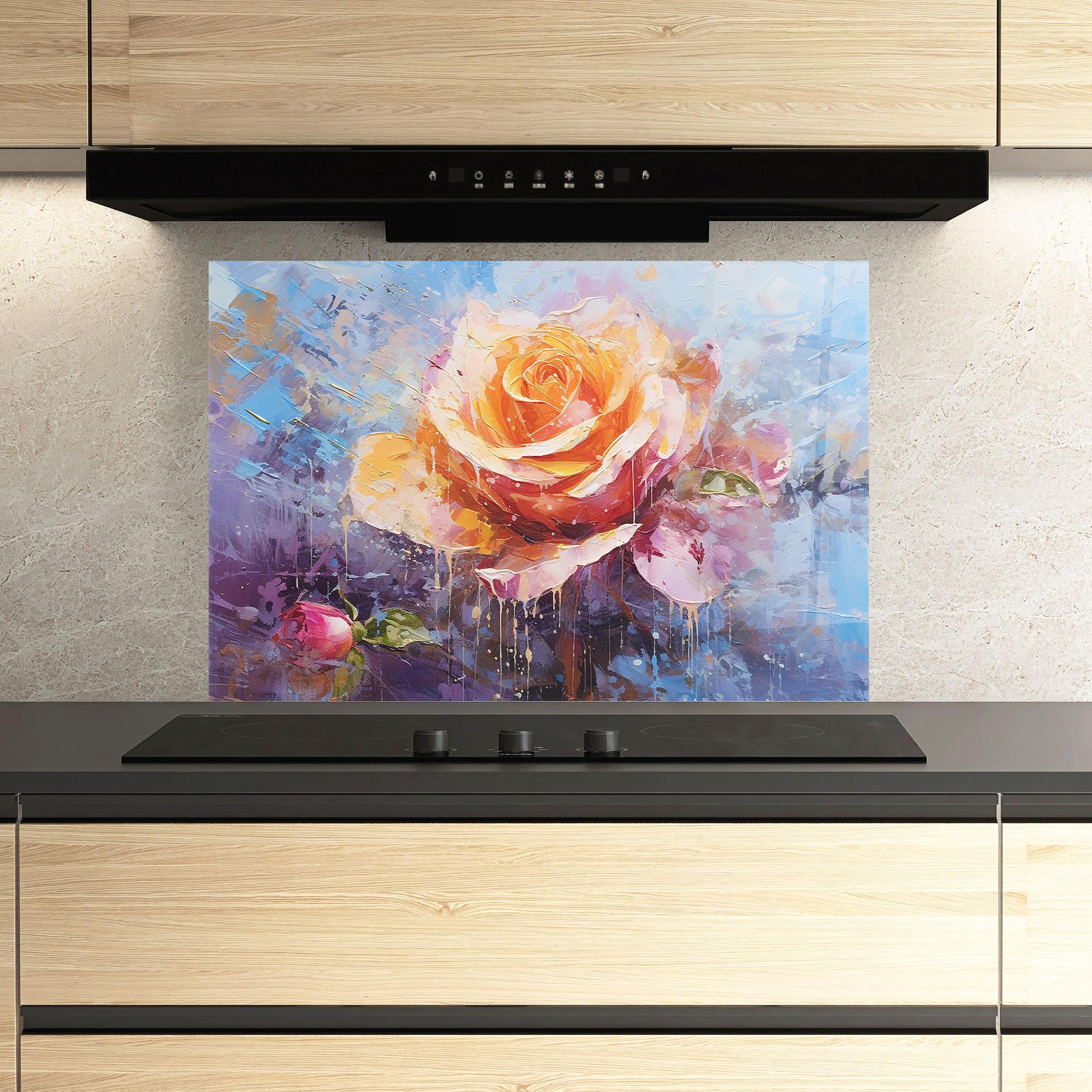 Panou Sticla Bucatarie Orange Pink Peony Art mockup 3