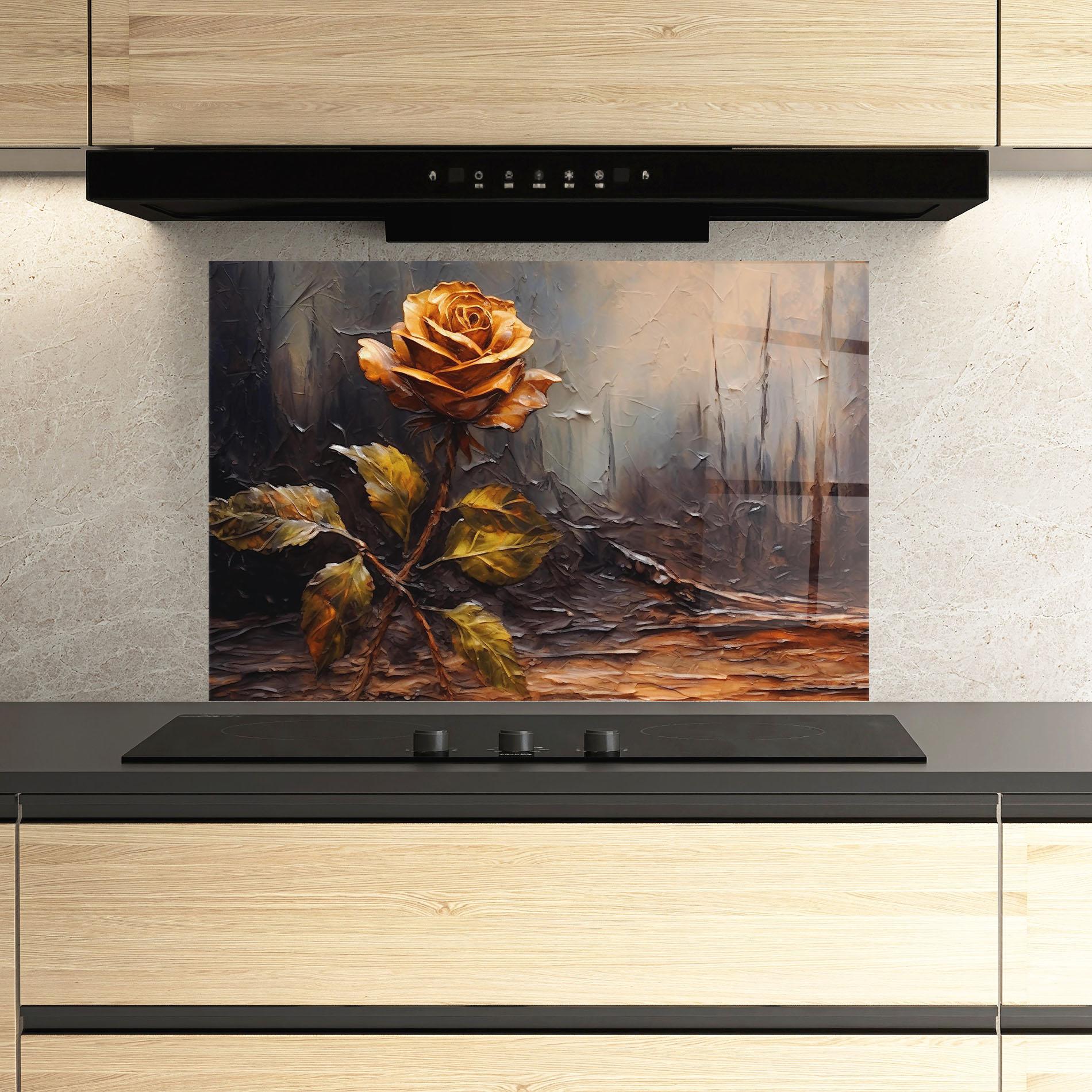 Panou Sticla Bucatarie Orange Rose Art mockup 3