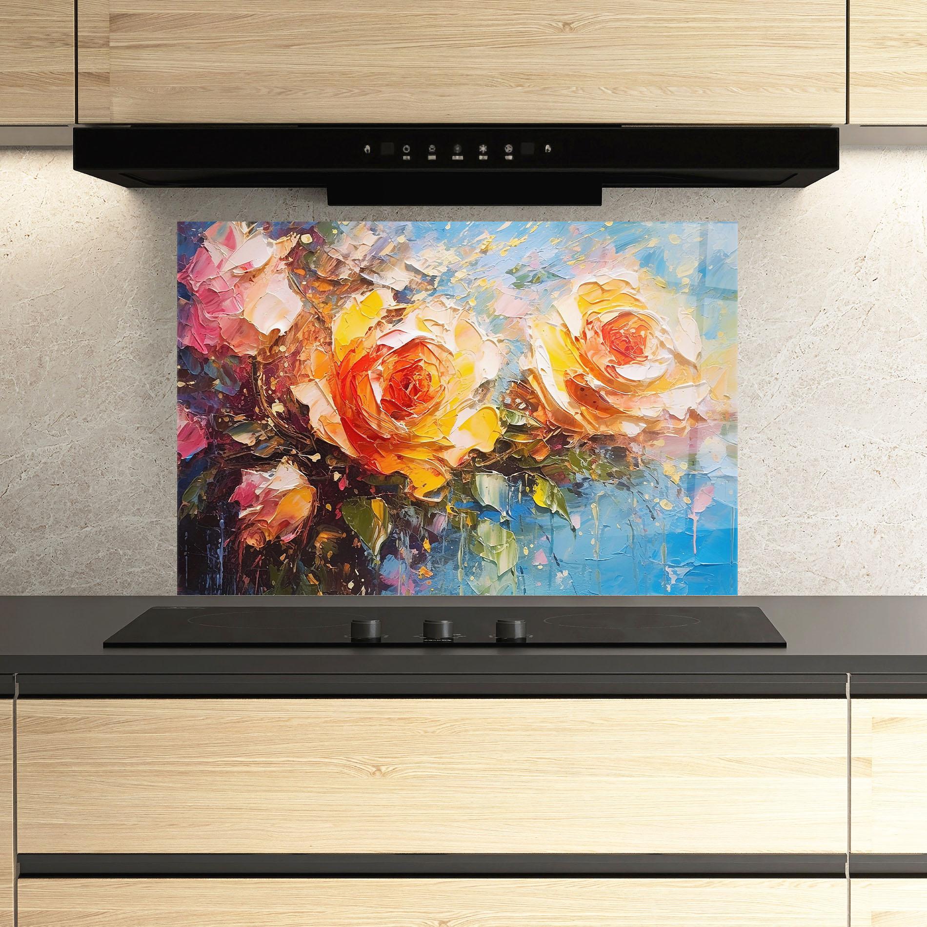 Panou Sticla Bucatarie Orange Roses Painting mockup 3