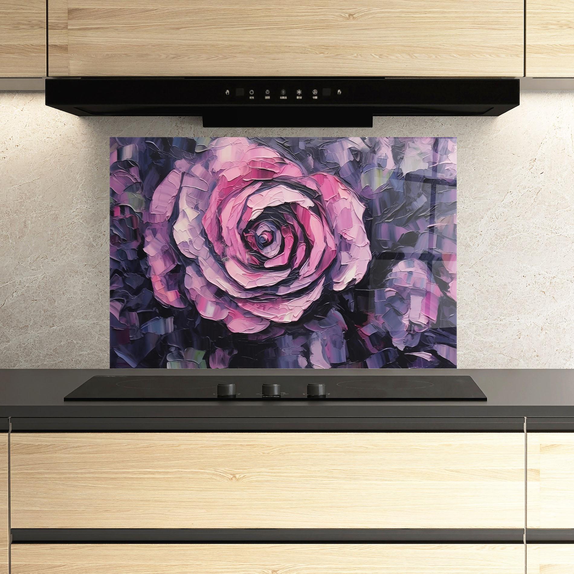 Panou Sticla Bucatarie Pretty Purple Rose Art mockup 3