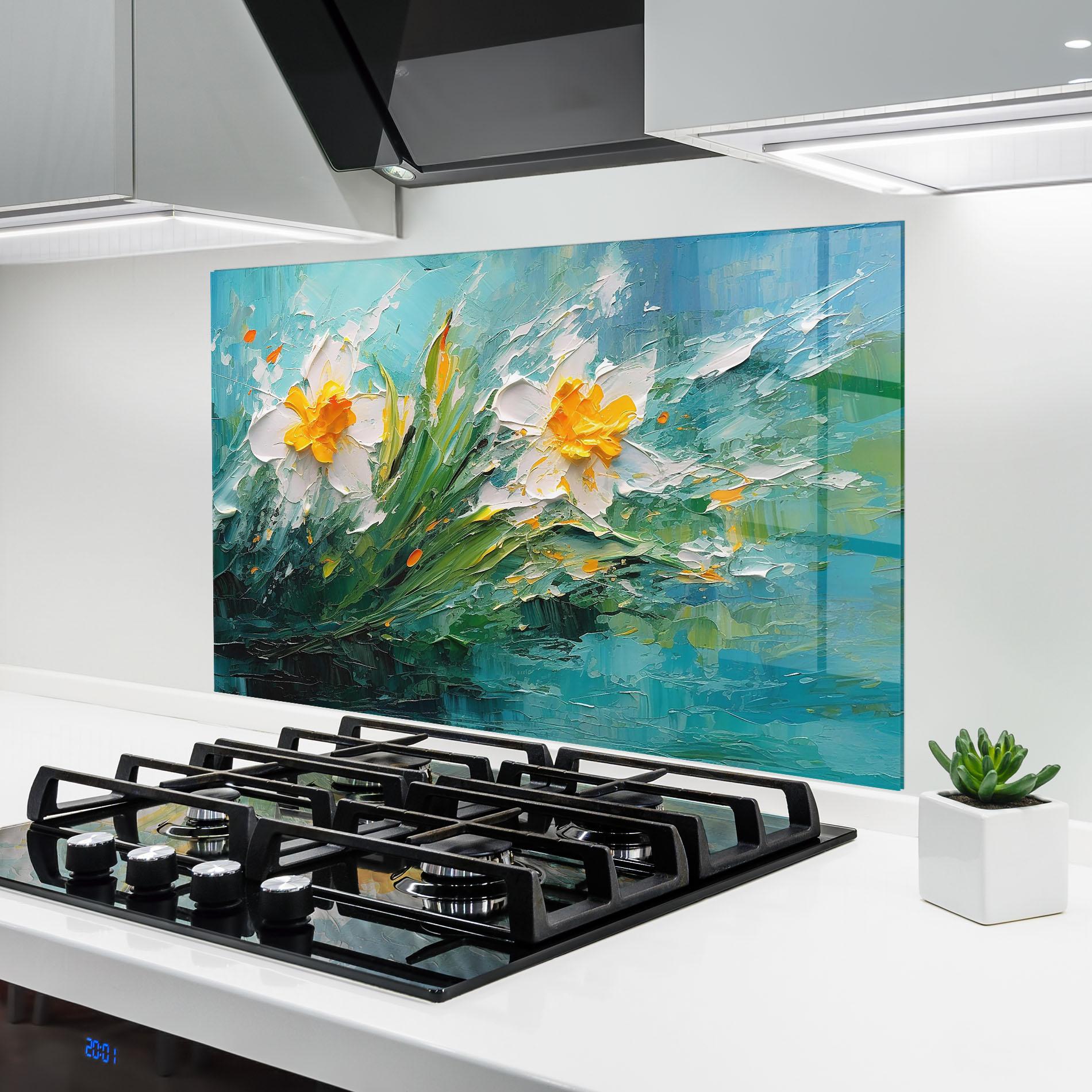 Panou Sticla Bucatarie Abstract Flower Painting mockup 6