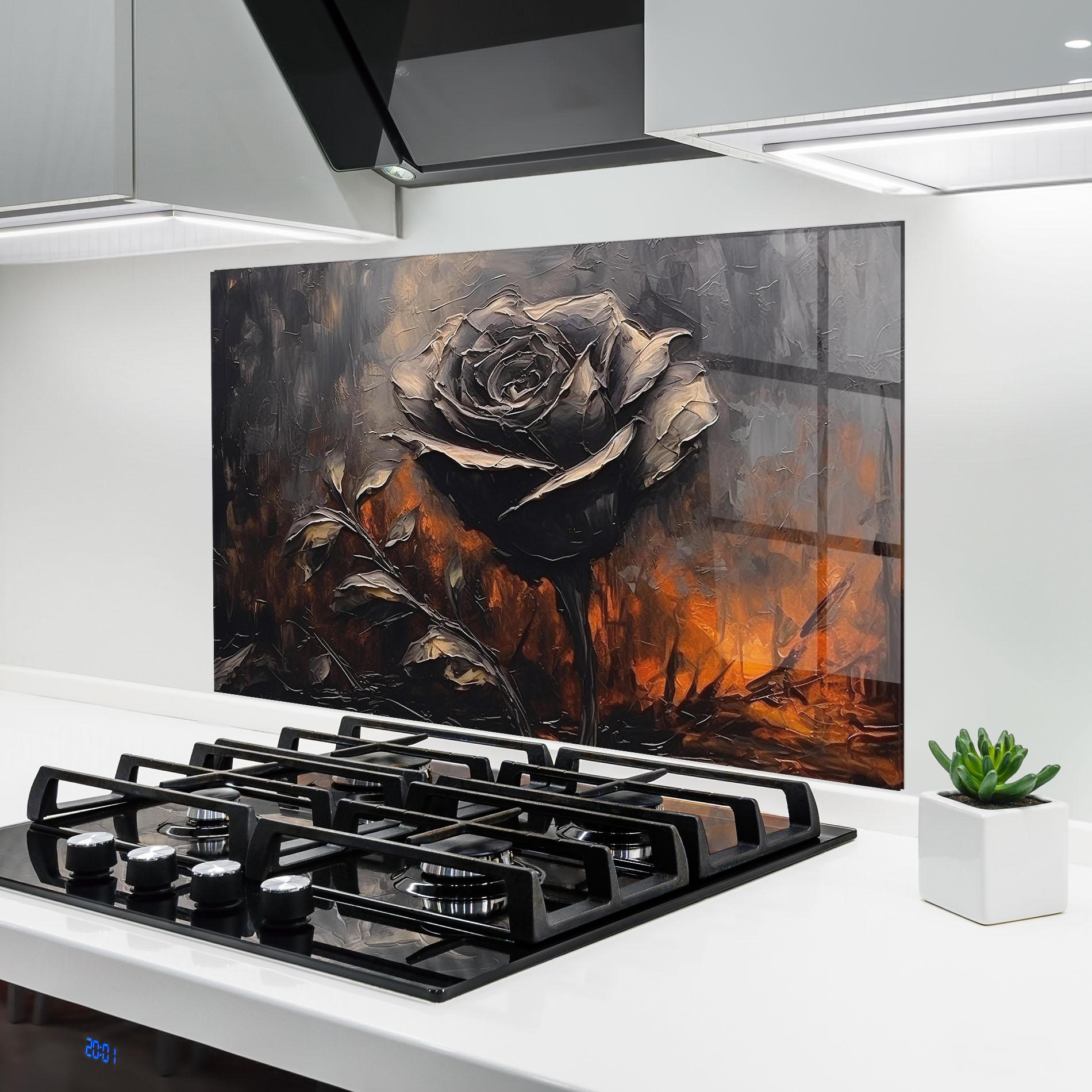 Panou Sticla Bucatarie Black Rose Art mockup 6