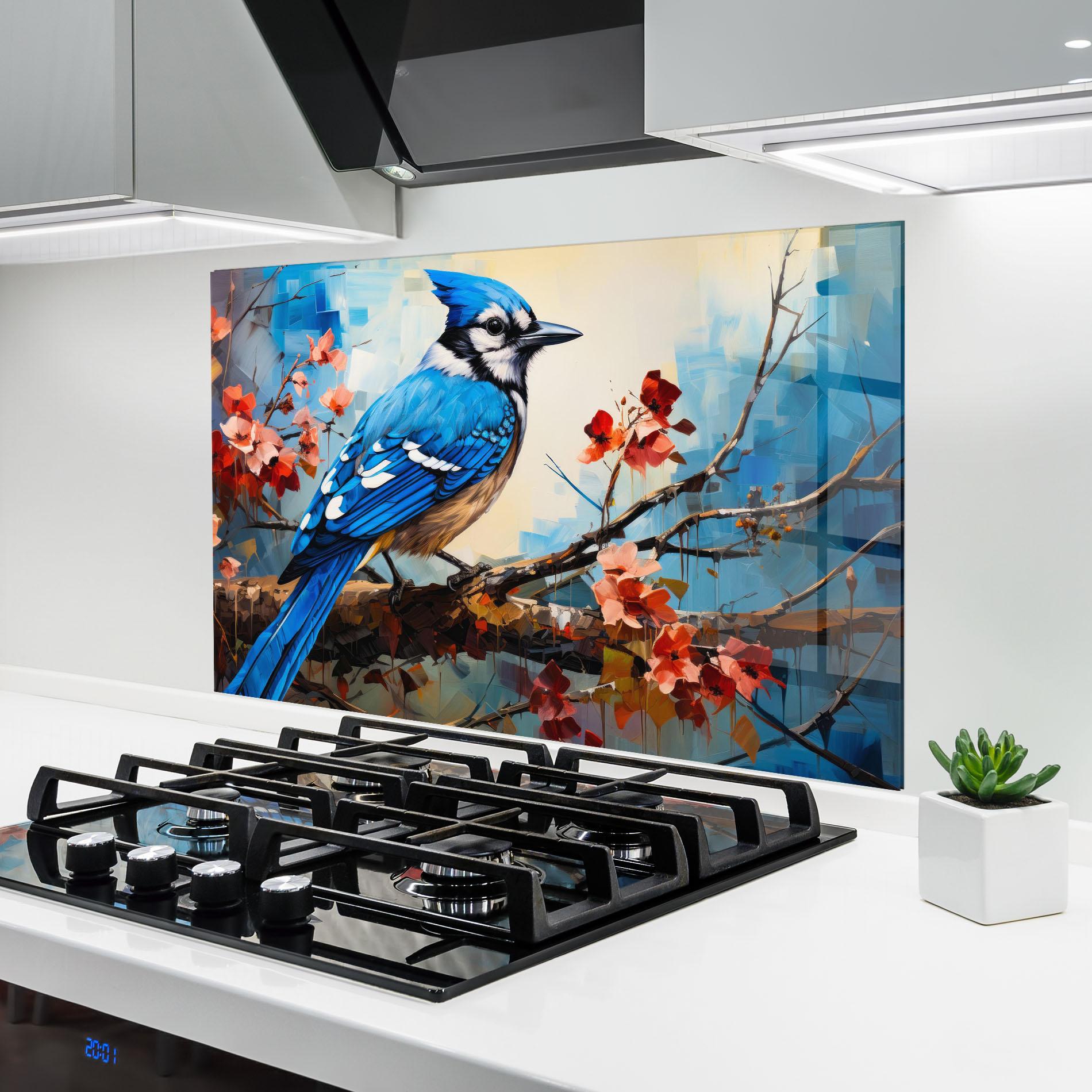 Panou Sticla Bucatarie Blue Bird Sitting Art mockup 6