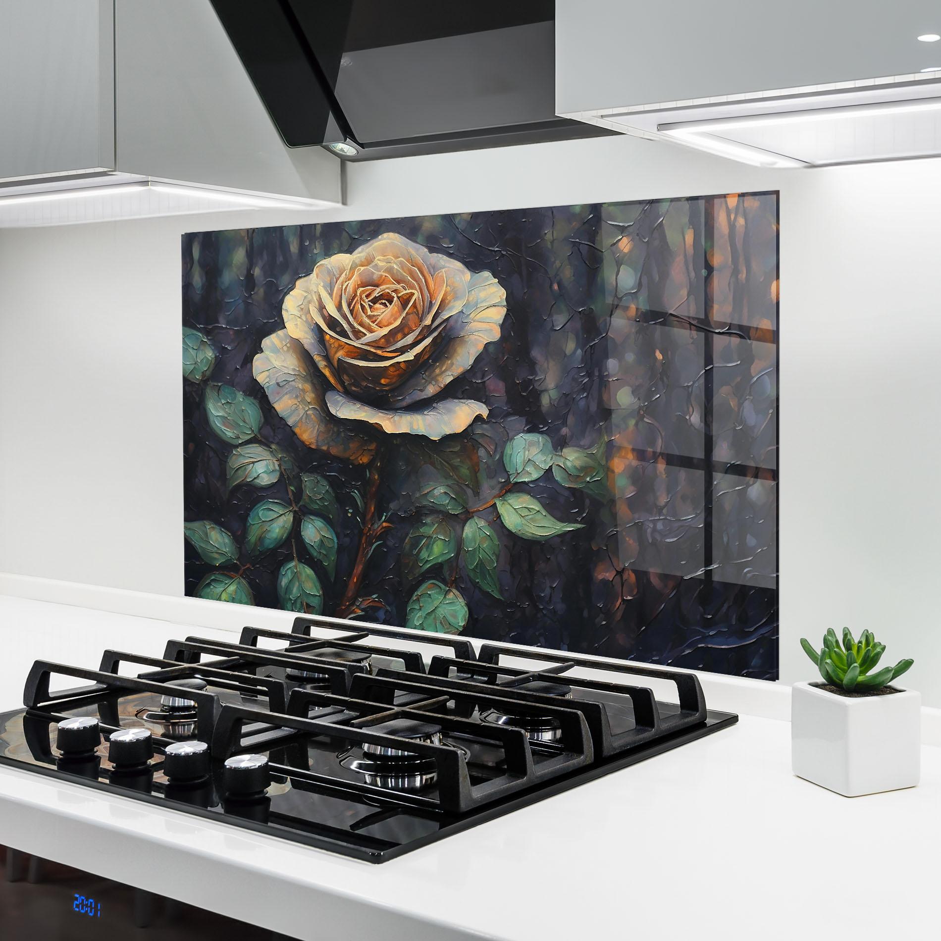 Panou Sticla Bucatarie Blue Yellow Rose Art mockup 6