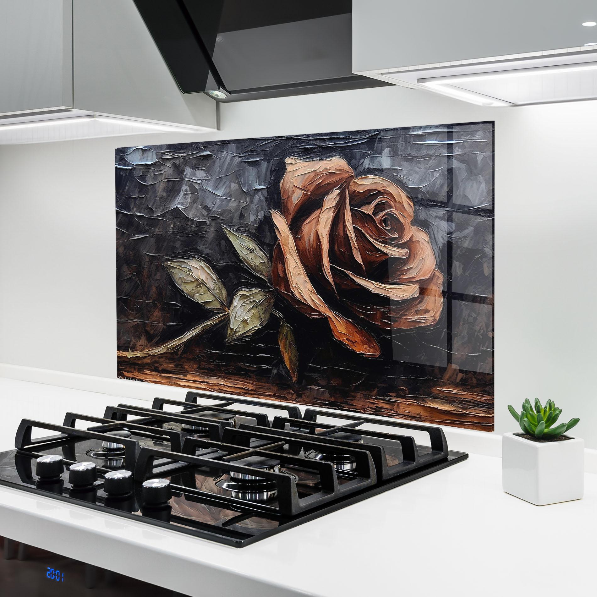 Panou Sticla Bucatarie Dirty Red Rose Art mockup 6