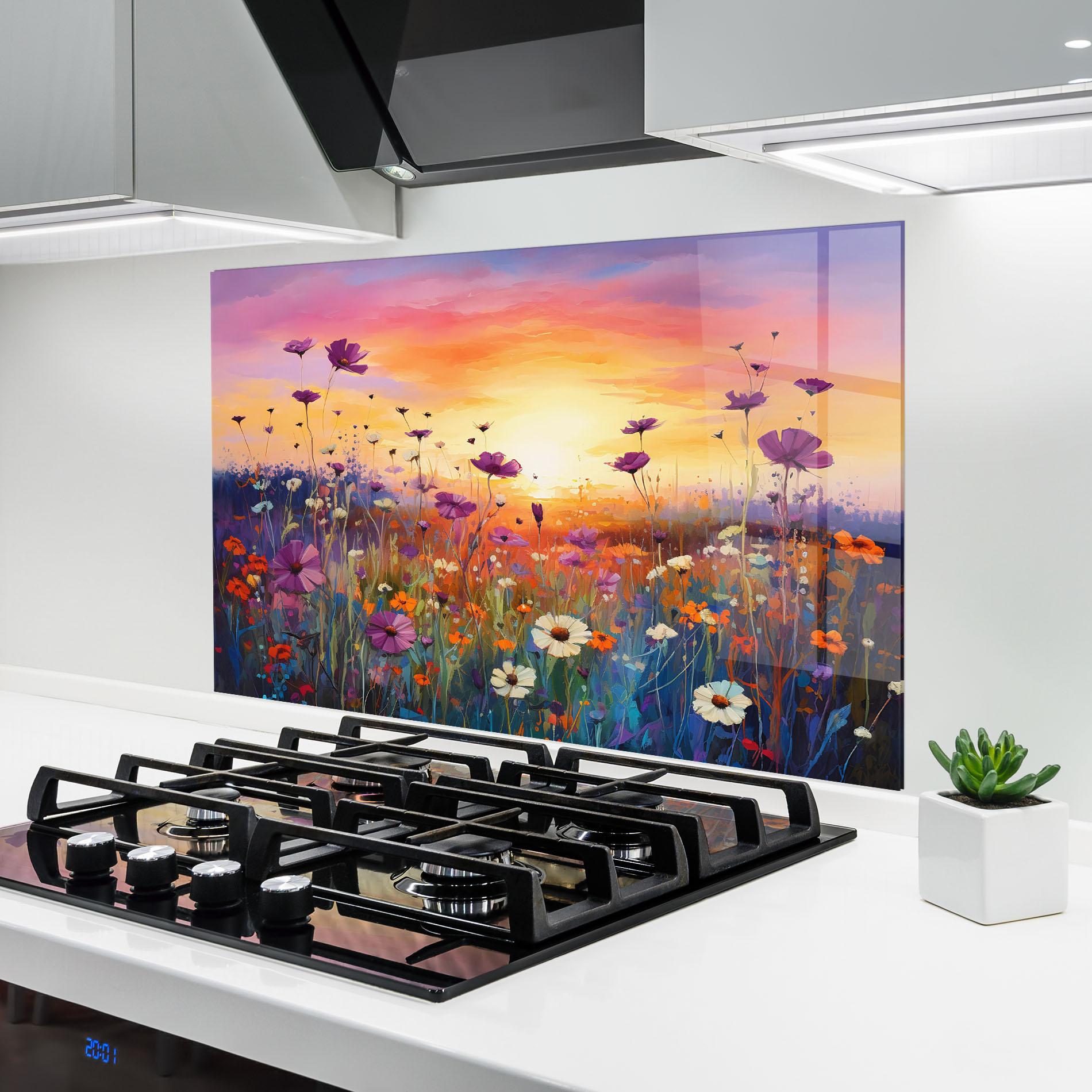 Panou Sticla Bucatarie Dreamy Field Flowers mockup 6