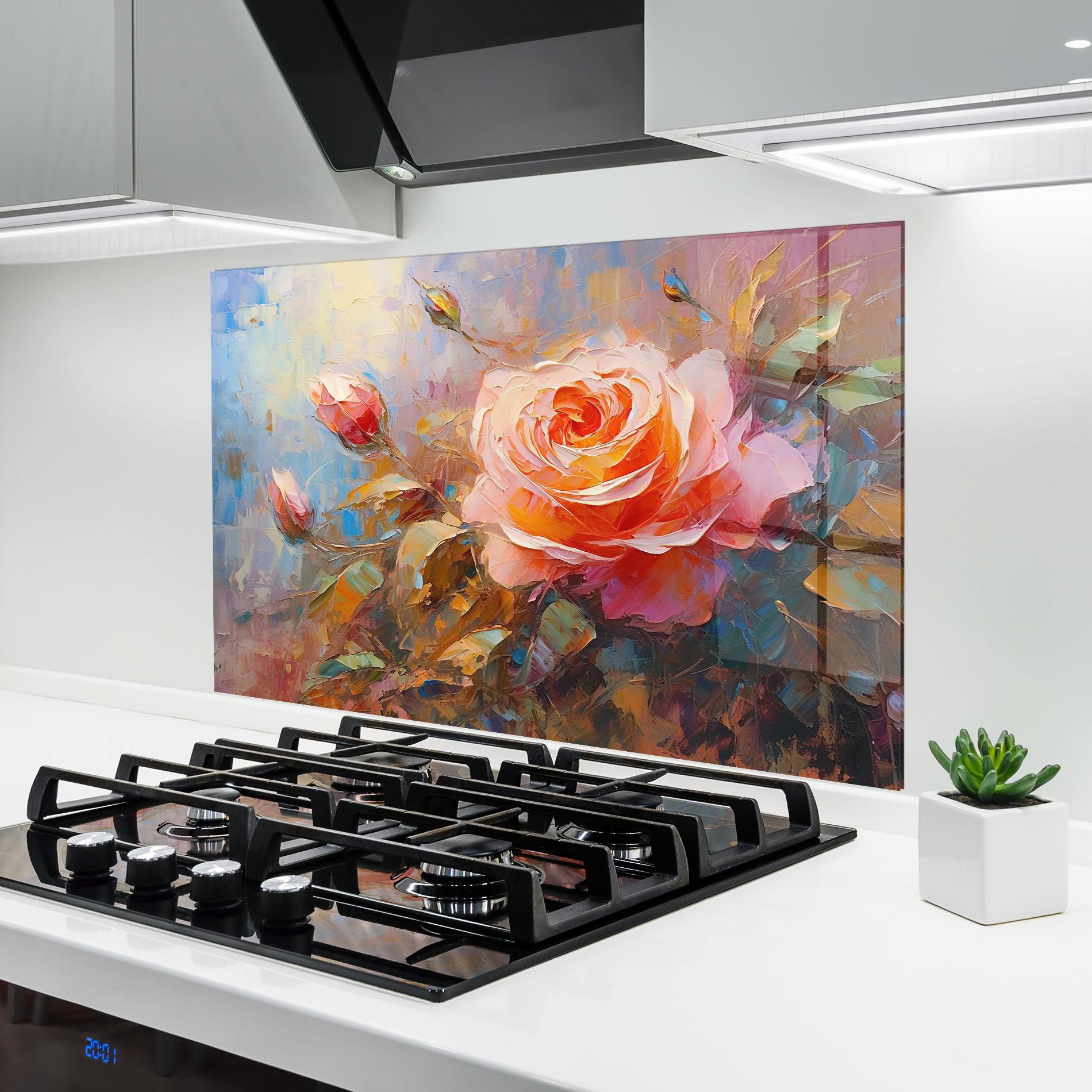 Panou Sticla Bucatarie Light Pink Rose Art mockup 6