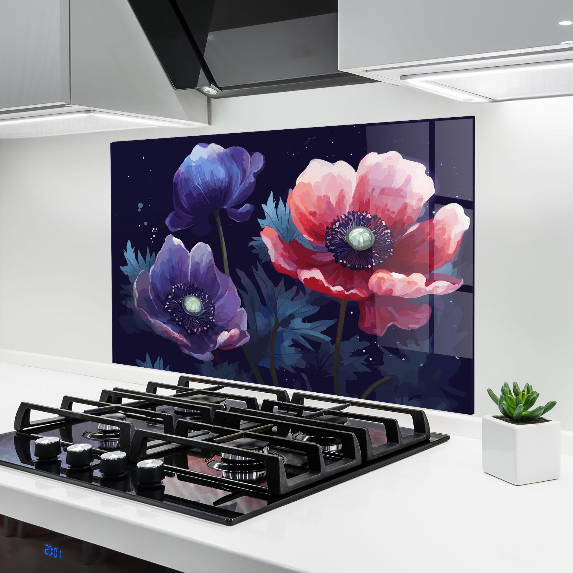 Panou Sticla Bucatarie Night Poppy Art mockup 6