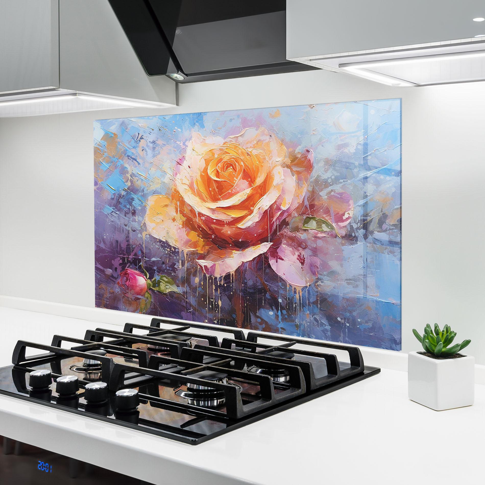 Panou Sticla Bucatarie Orange Pink Peony Art mockup 6