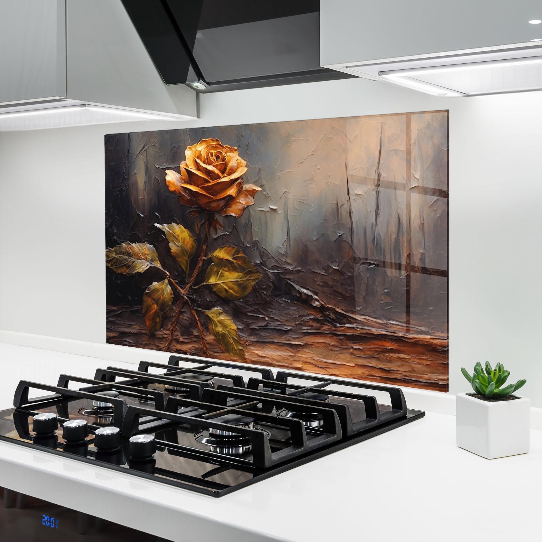 Panou Sticla Bucatarie Orange Rose Art mockup 6