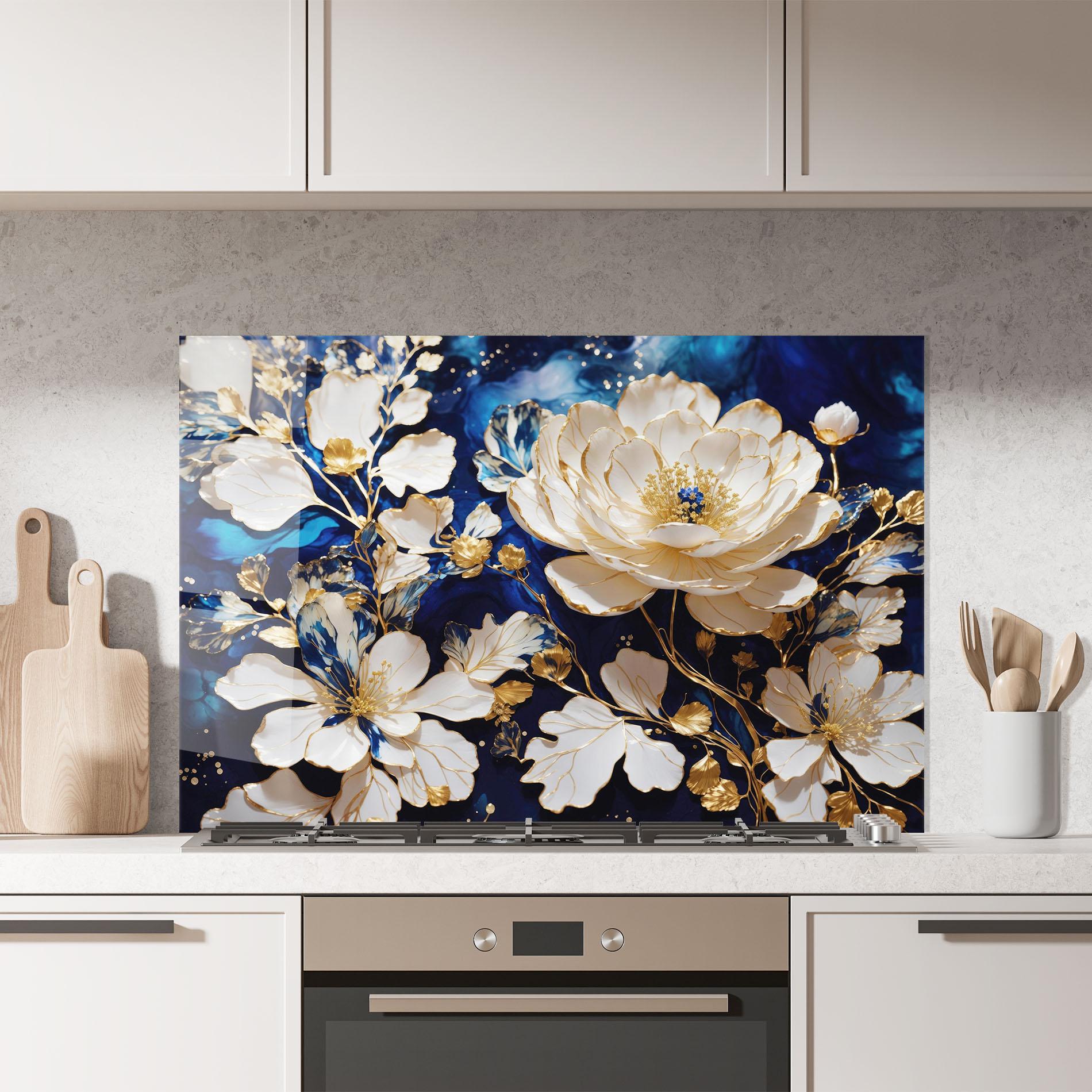 Panou Sticla Bucatarie Beautiful Golden White Rose mockup 7