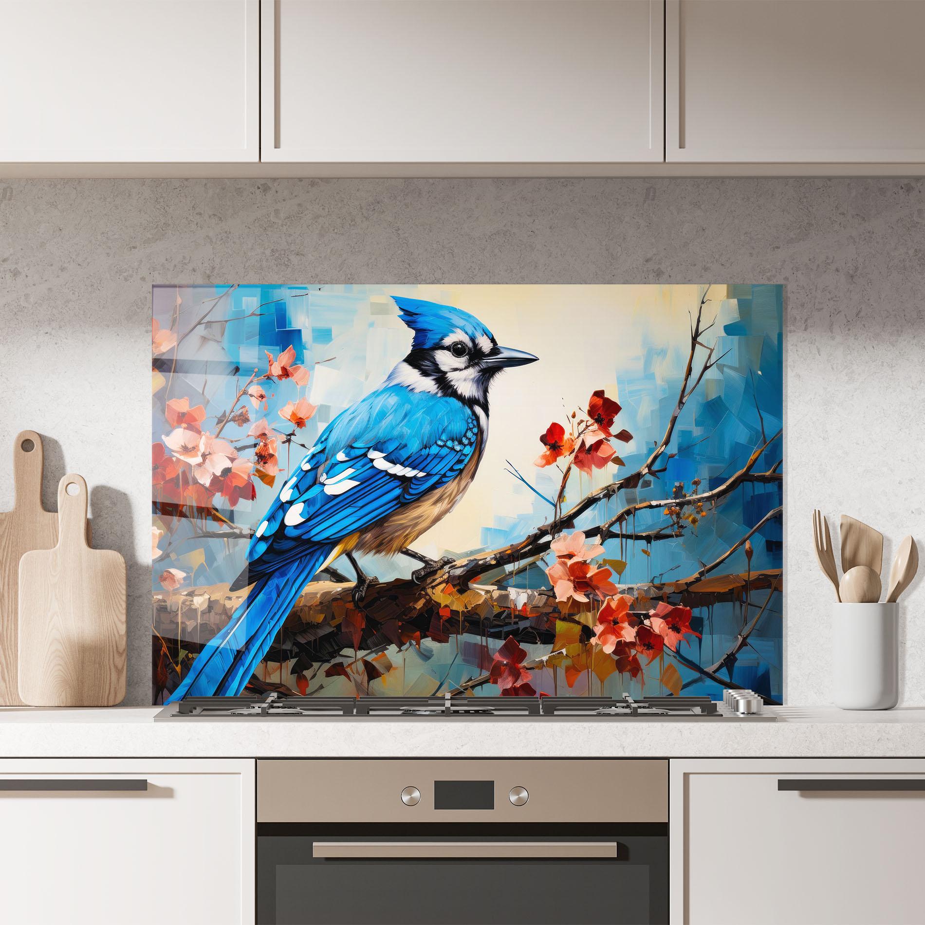 Panou Sticla Bucatarie Blue Bird Sitting Art mockup 7