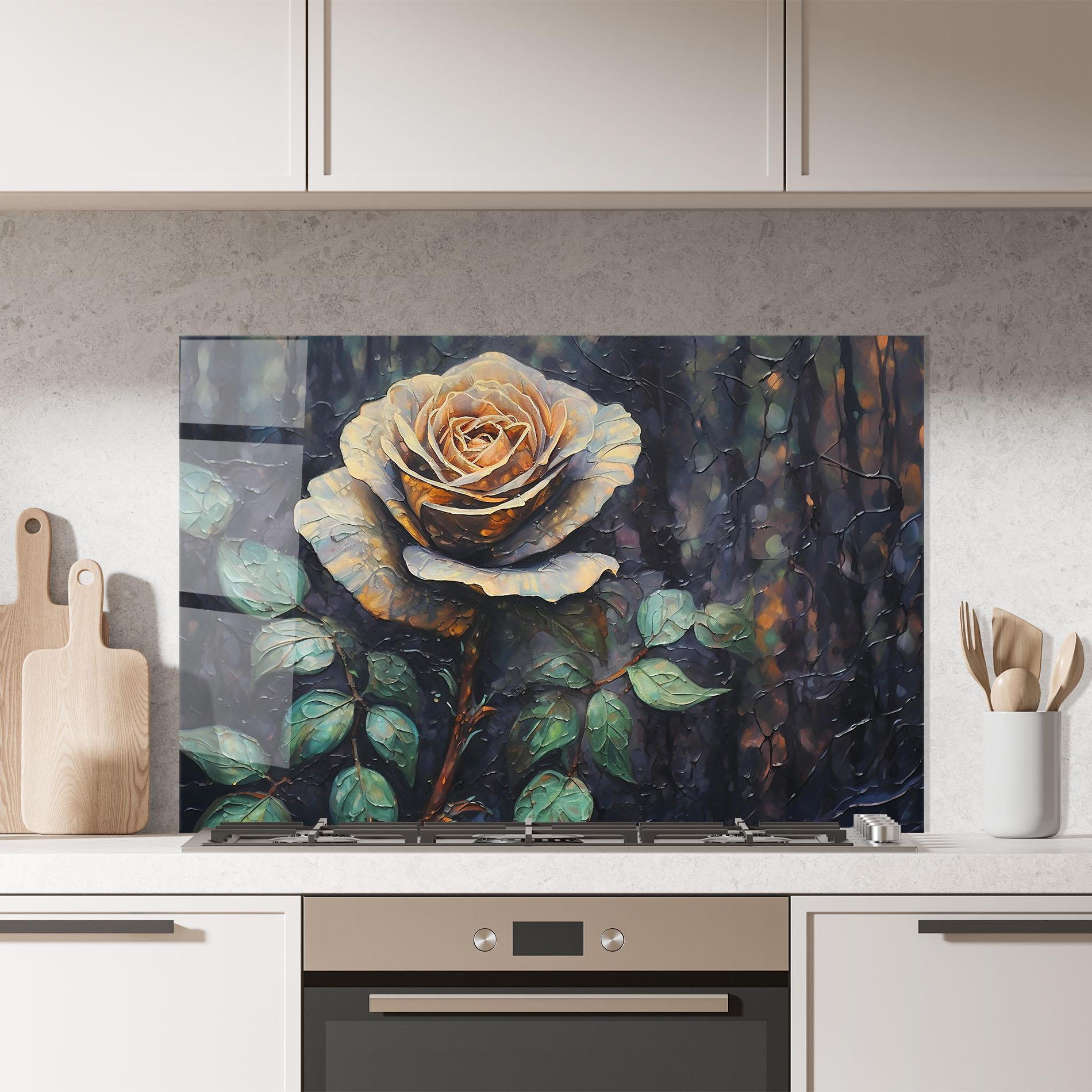 Panou Sticla Bucatarie Blue Yellow Rose Art mockup 7