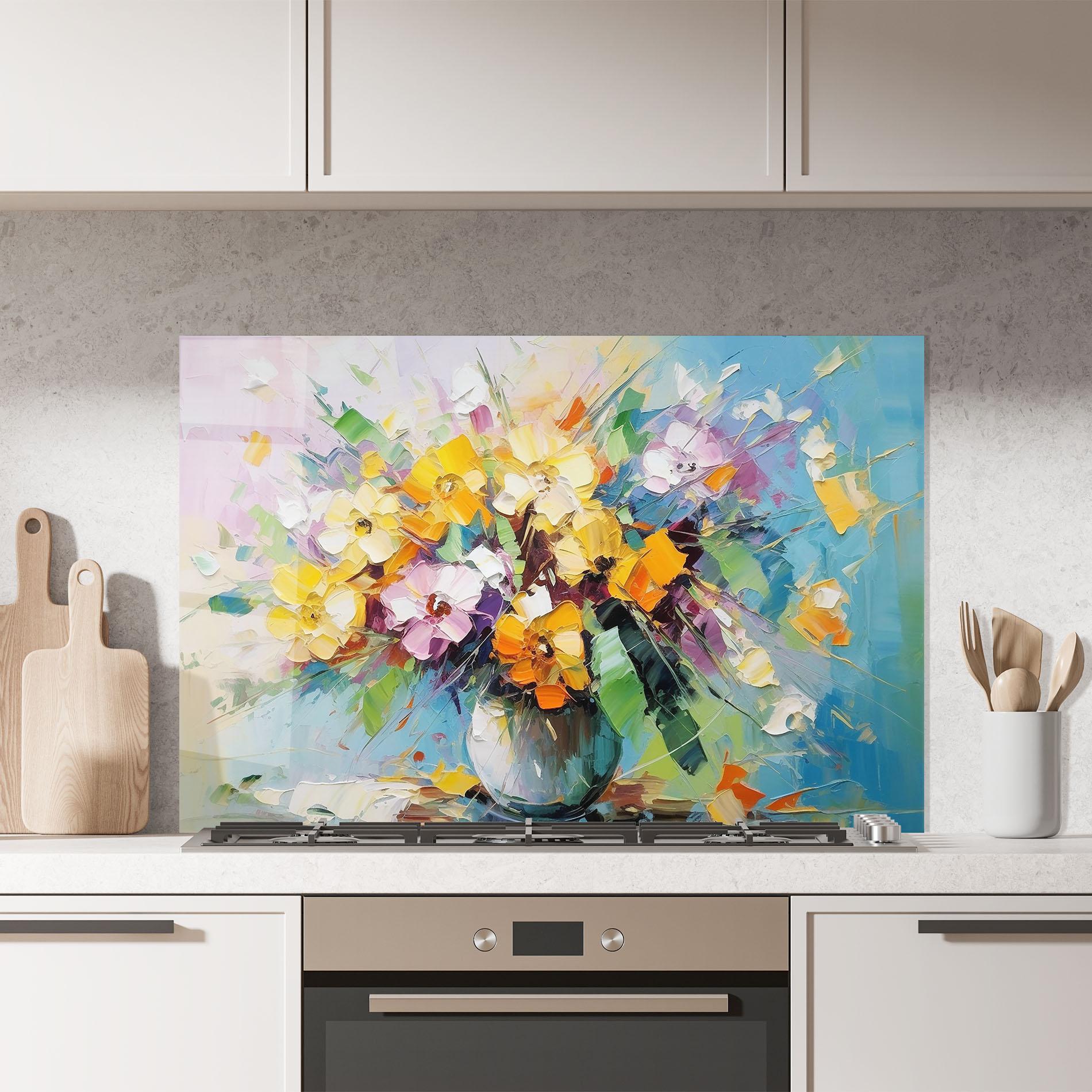 Panou Sticla Bucatarie Colorfull Flowers Painting mockup 7