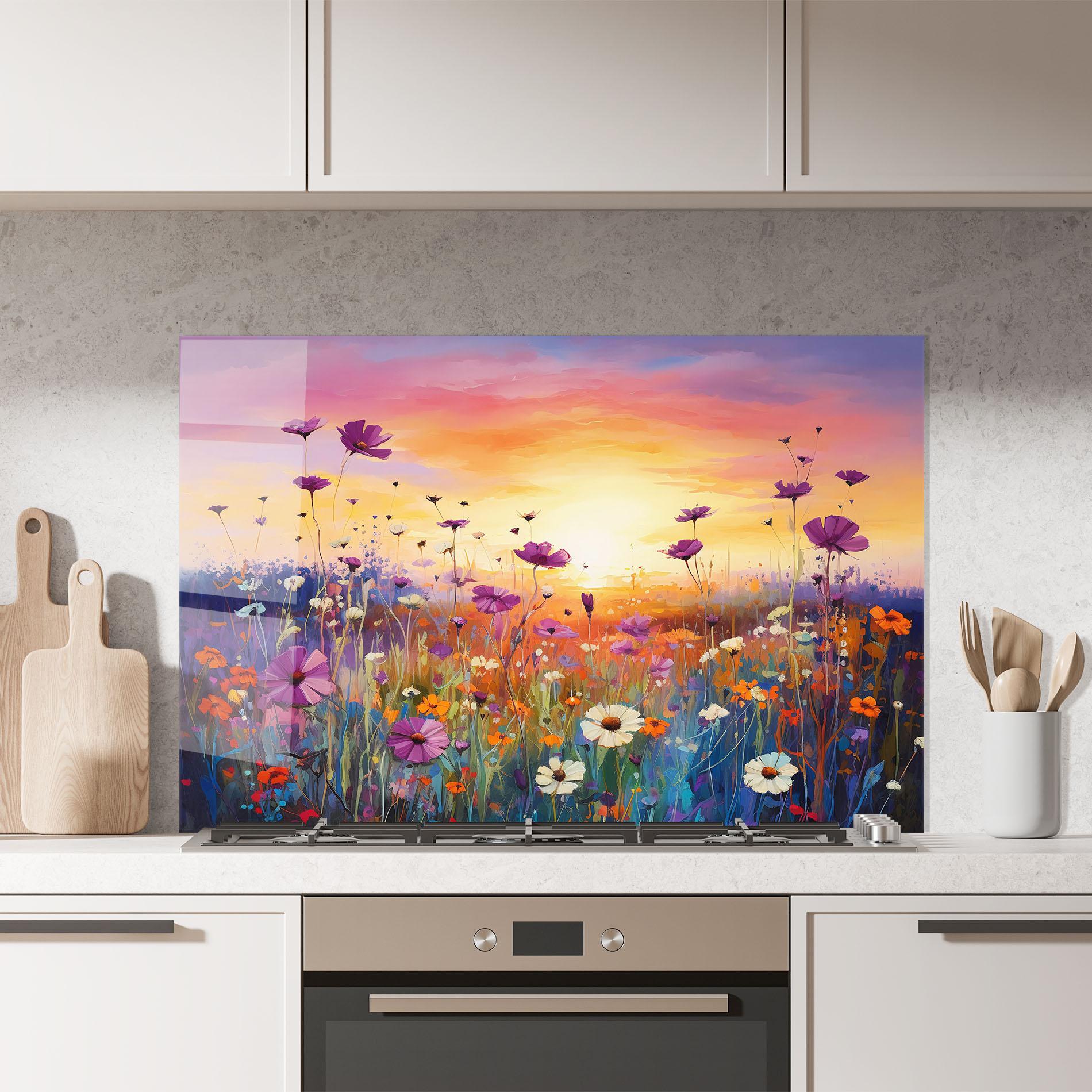 Panou Sticla Bucatarie Dreamy Field Flowers mockup 7