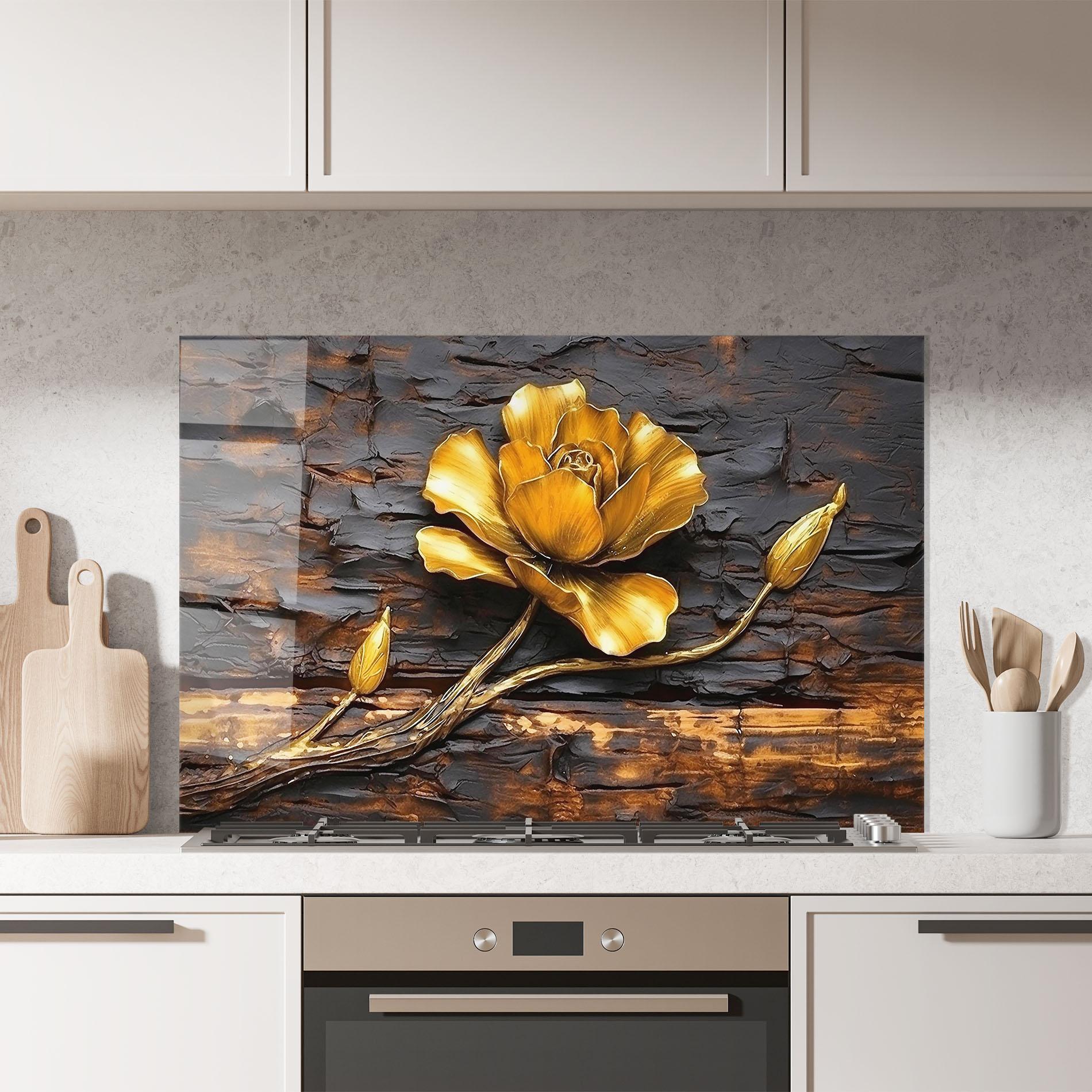 Panou Sticla Bucatarie Golden Rose On Wood mockup 7
