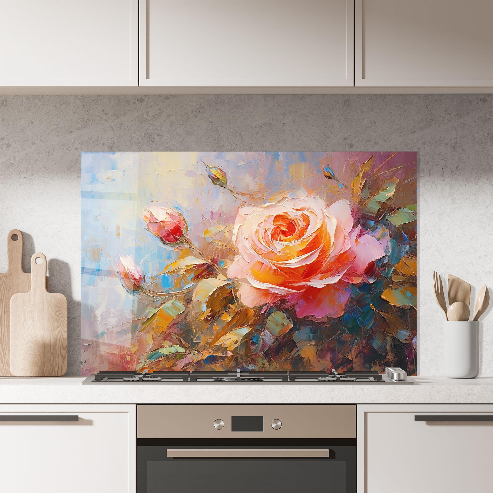 Panou Sticla Bucatarie Light Pink Rose Art mockup 7