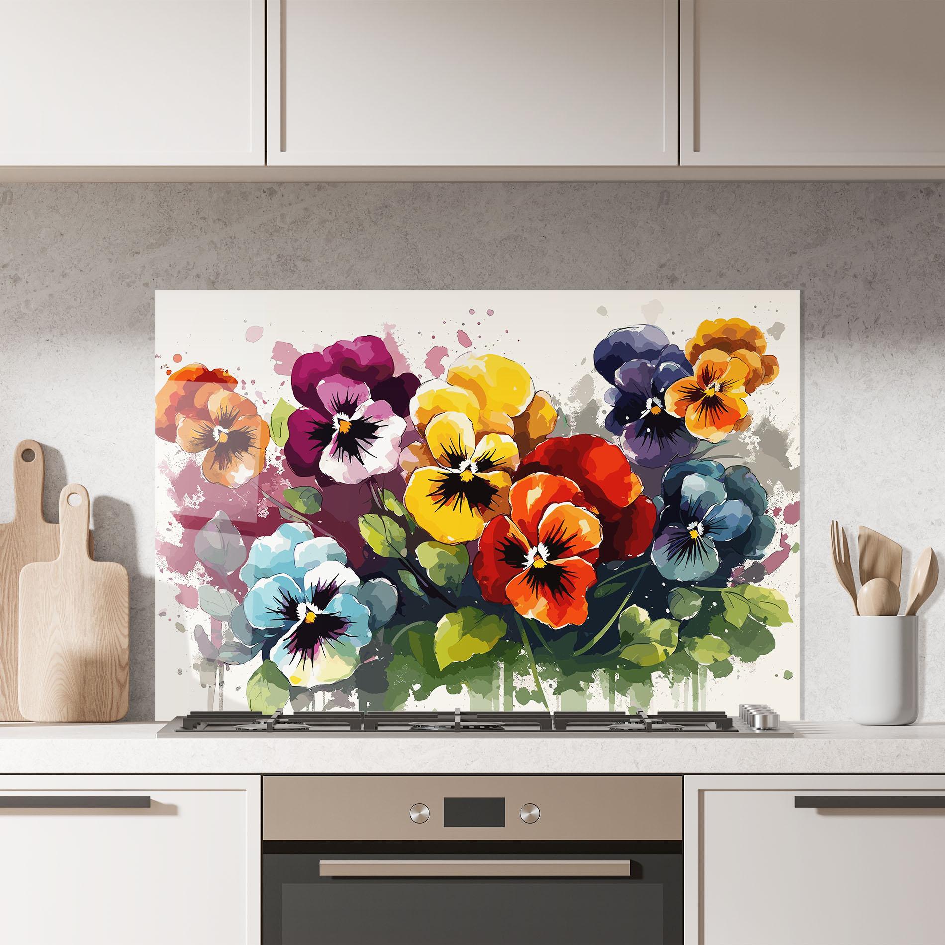 Panou Sticla Bucatarie Mix Paint Flowers mockup 7
