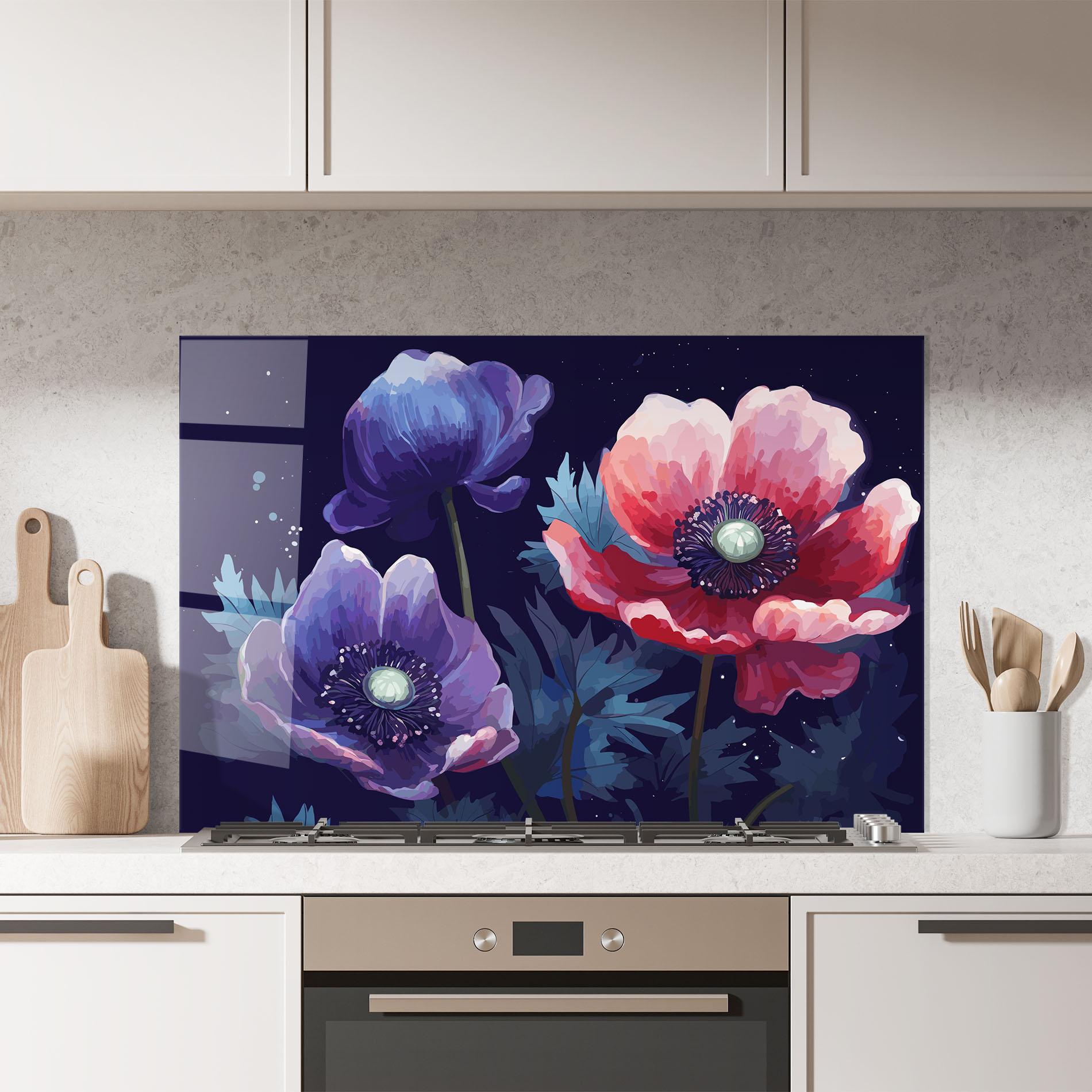 Panou Sticla Bucatarie Night Poppy Art mockup 7