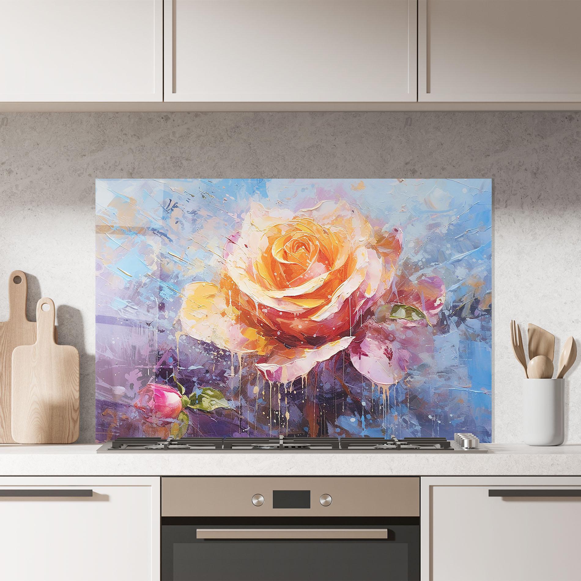 Panou Sticla Bucatarie Orange Pink Peony Art mockup 7